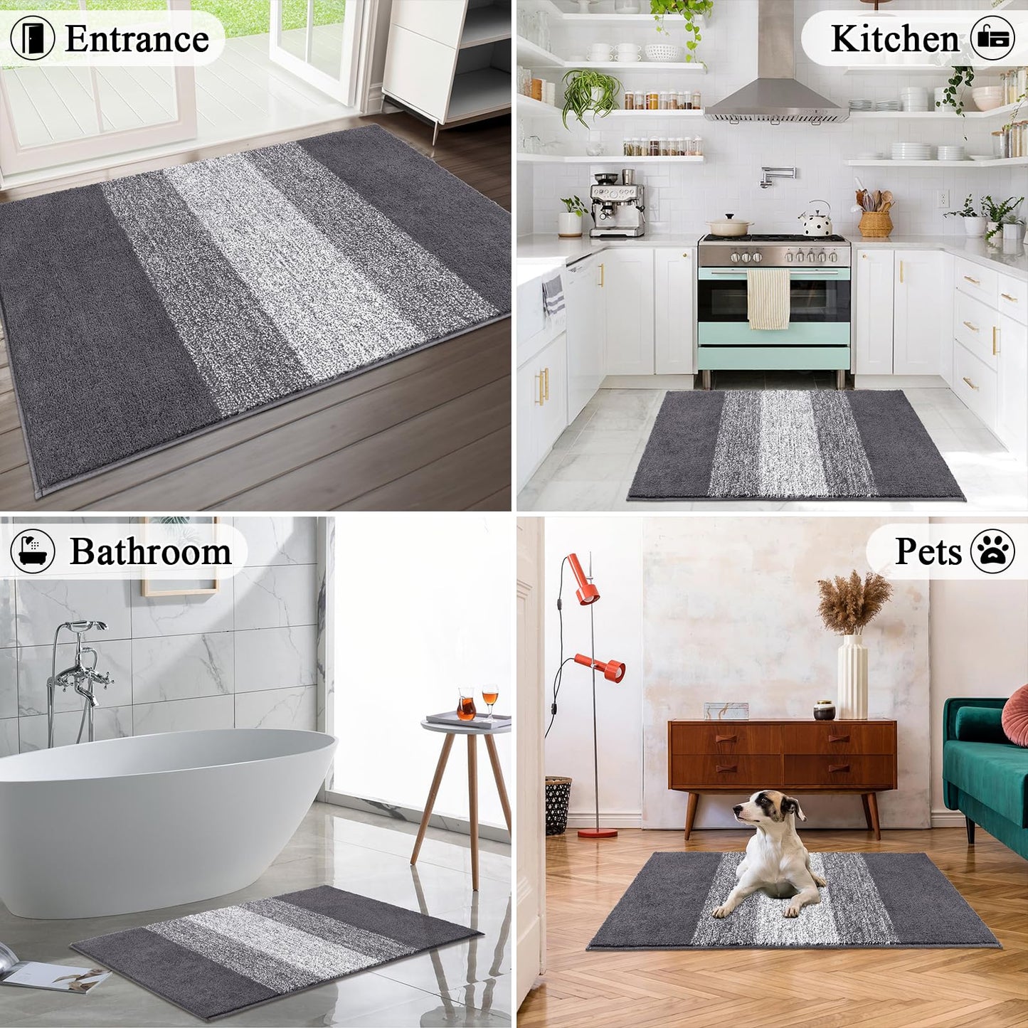 Vaukki Indoor Doormat Entryway Door Rug, Non Slip Absorbent Mud Trapper Mats, Low-Profile Inside Floor Mats, Soft Washable Small Rugs Door Carpet for Entryway (32''x48'',Grey)