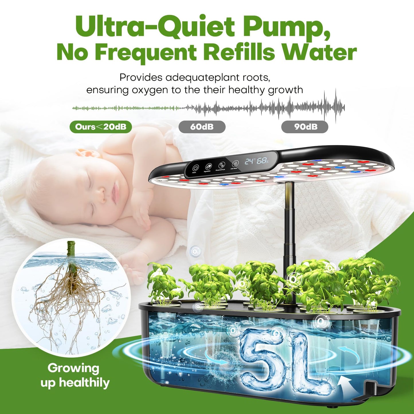 Ahopegarden Indoor Hydroponics Growing System Kit: 12 Pods Herb Garden with Temperature and Humidity Monitor, LED Grow Light for Growing Vegetables & Lettuce, Hydroponic Planter for Home Gift