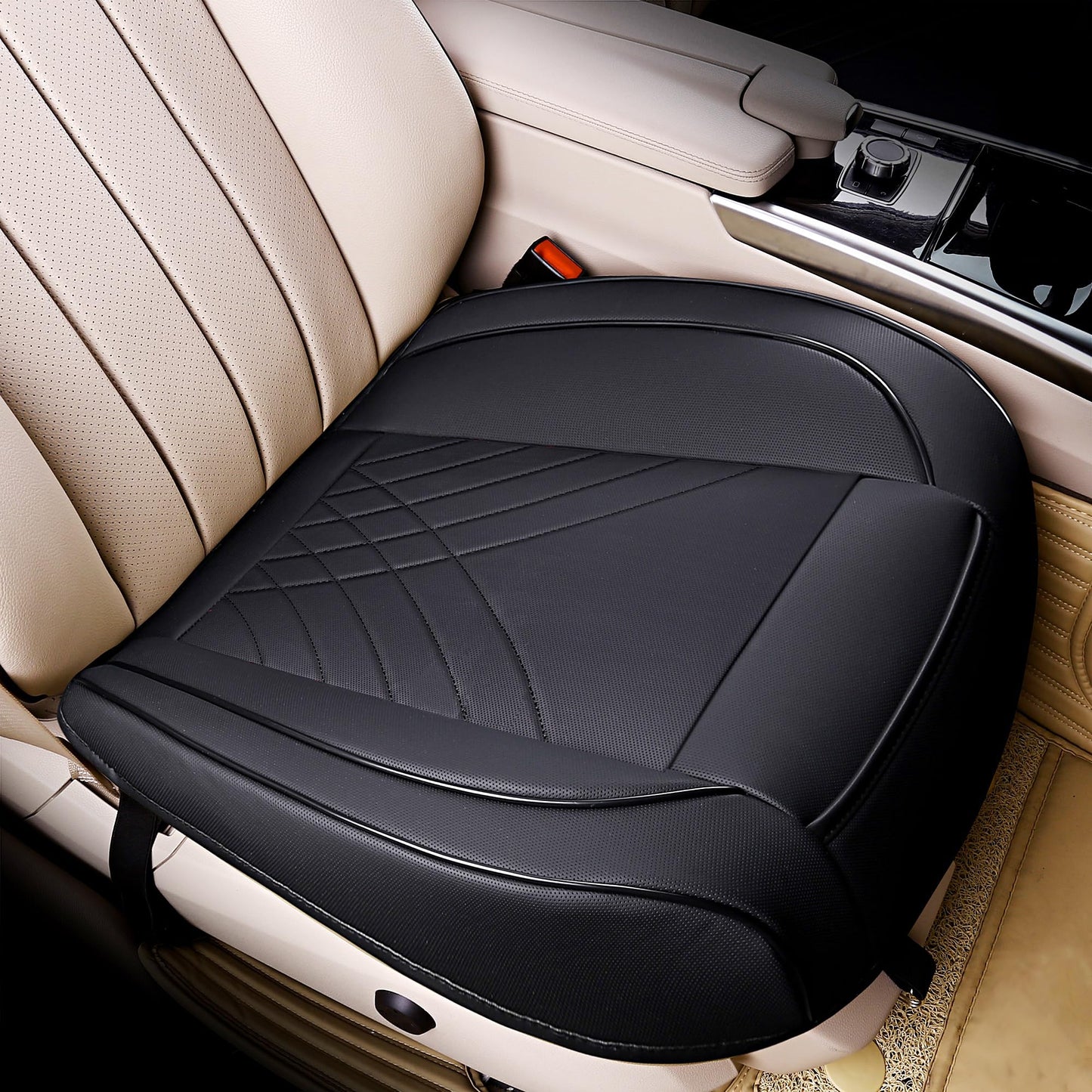 kingphenix Premium PU Car Seat Cover - Front Seat Protector Works with 95% of Vehicles - Padded, Anti-Slip, Full Wrapping Edge - (Dimensions: 21'' x 20.5'') - 1 Piece, Black