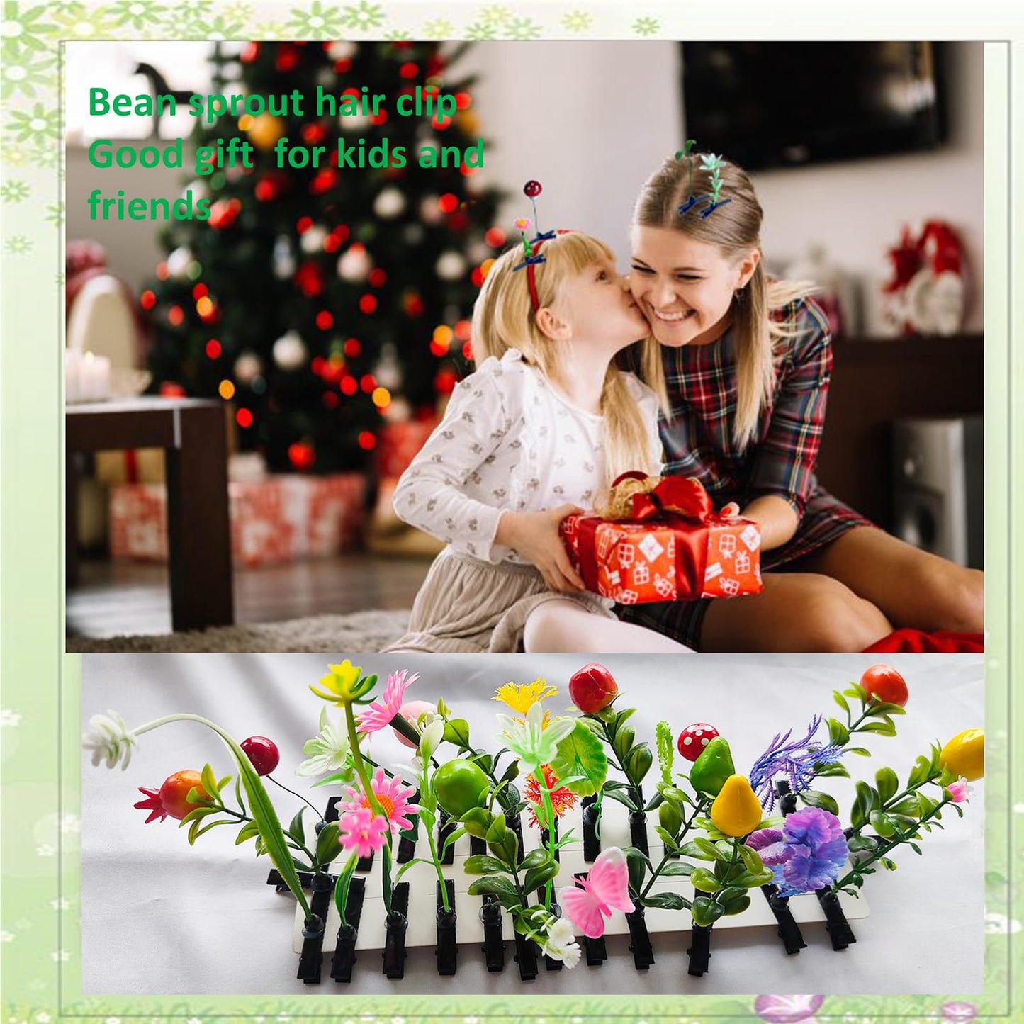 100 pcs Rave Bean Sprout Hair Clip Funny Barrette Headwear Plant Hairpins Mixed Style Little Grass Flower Fruit Butterfly Mushroom Hair Accessories for Girls Women Party Scool Home