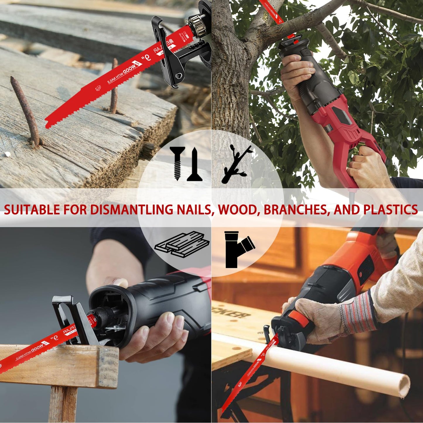 9 Inch 6/12 TPI Reciprocating Saw Blades Set Bi-Metal Pruning Blades for Nail-Embedded Wood,25 Pack,Wood with Nails,Metal/Wood Cutting Sawzall Blades