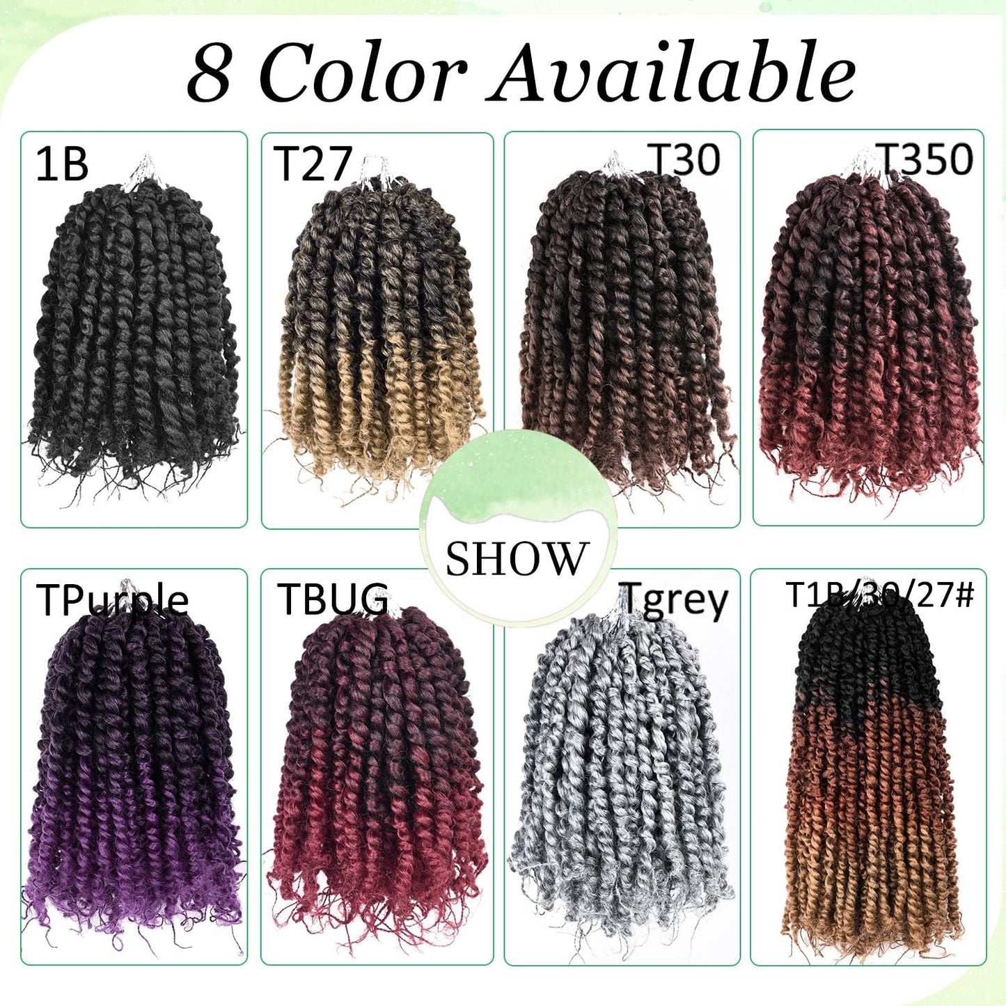 8 Packs Pre-twisted Passion Twist Crochet Hair for Black Women, 8 Inch Passion Twist Hair, Pre-looped Crochet Braids Bohemian Hair Synthetic Braiding Hair Extensions (12Strands/Pack,TGrey#)