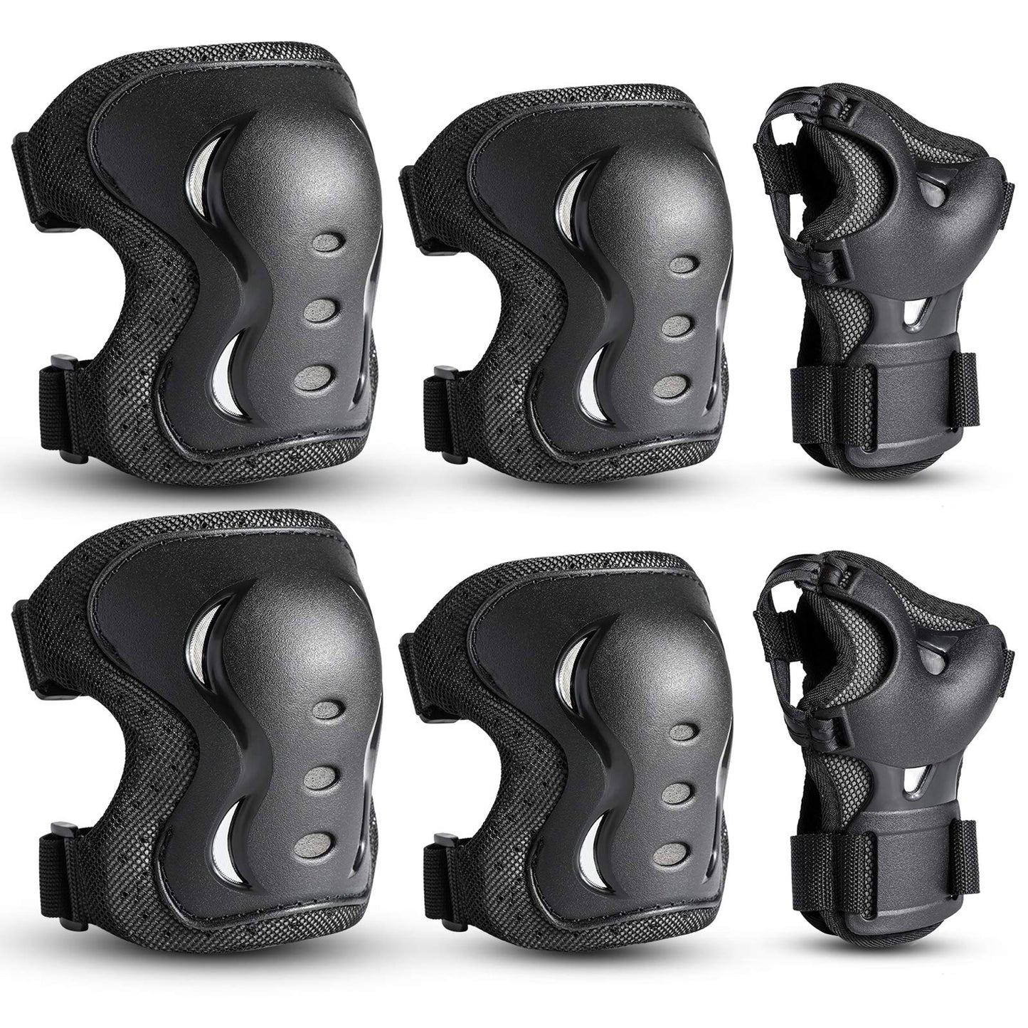 Knee Pads Elbow Pads with Wrist Guards Protective Gear Set for Kids Youth Adult Skateboard Sports Skateboarding Roller Skating Bicycling 6 in 1