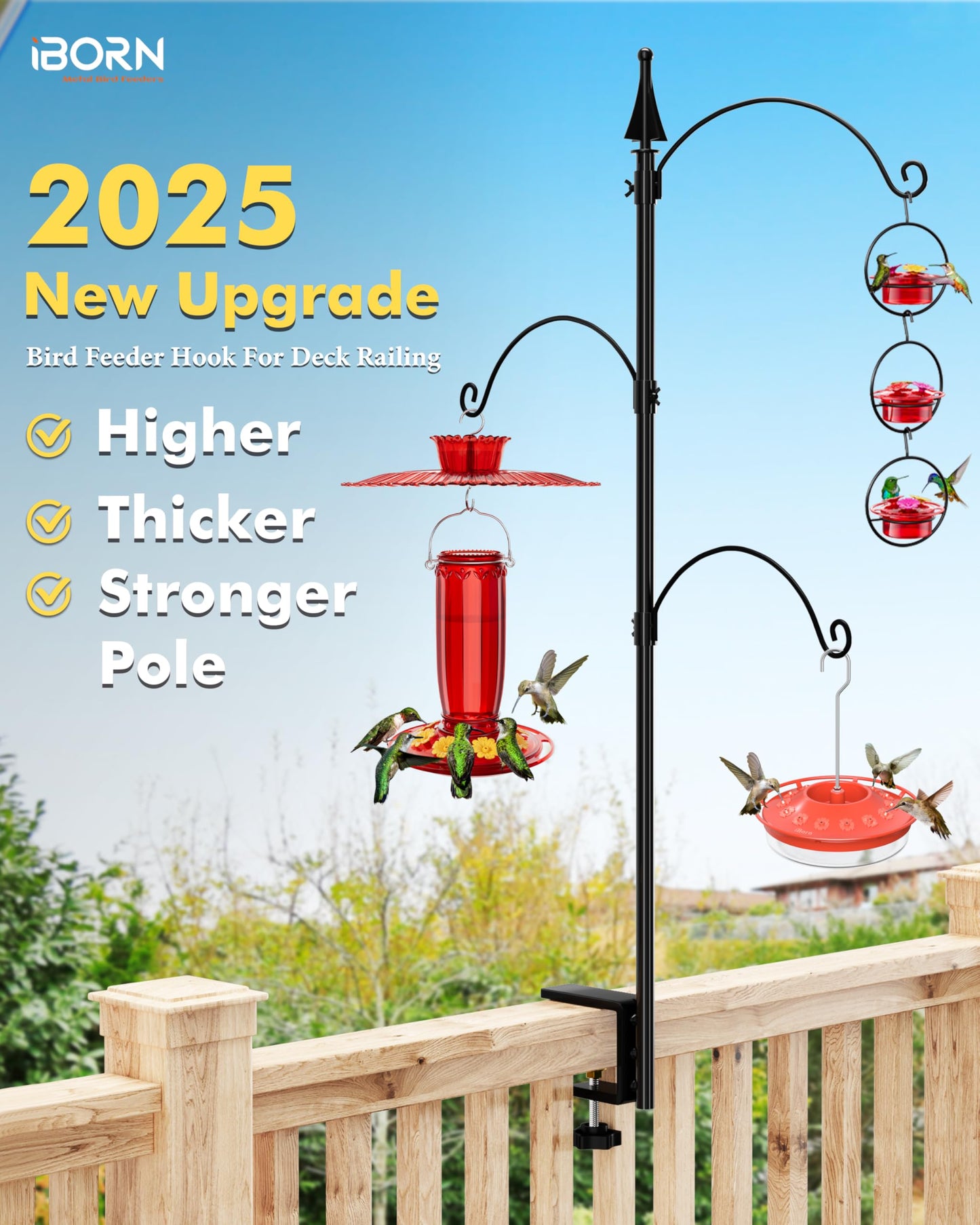 iBorn Bird Feeder Hook for Deck Railing Outside Hanging for Hummingbird Feeders for Deck Hanger,3 Hooks 360 Degree Swivel,Attracting Wild Birds Feeder Planter Hanger (Feeders are Not Included)