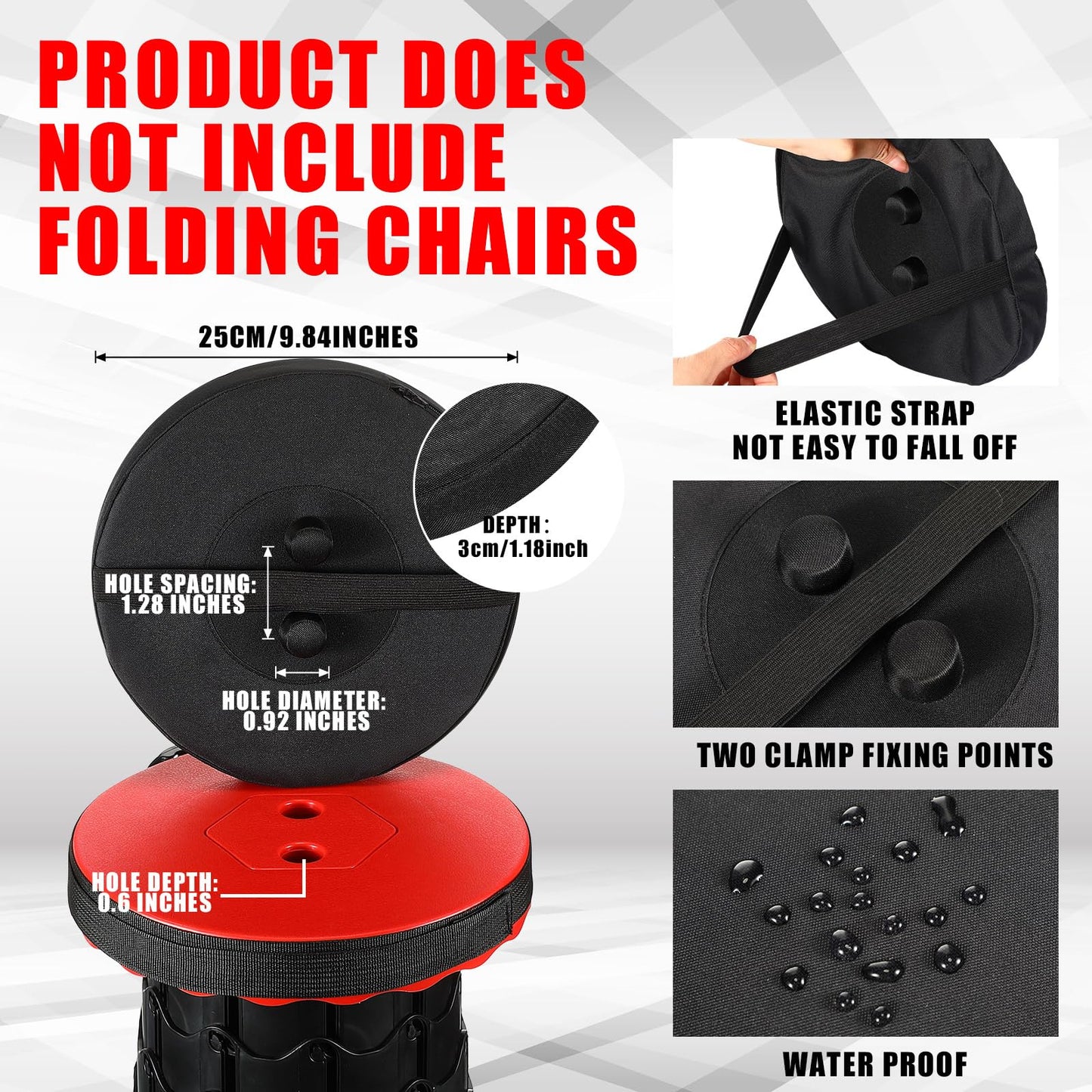 Suzile 2 Pieces Telescopic Stool Cushion (Exclude Stool) with Memory Foam Retractable Folding Stool Cushion with Elastic Strap Round Thickened Folding Cushion