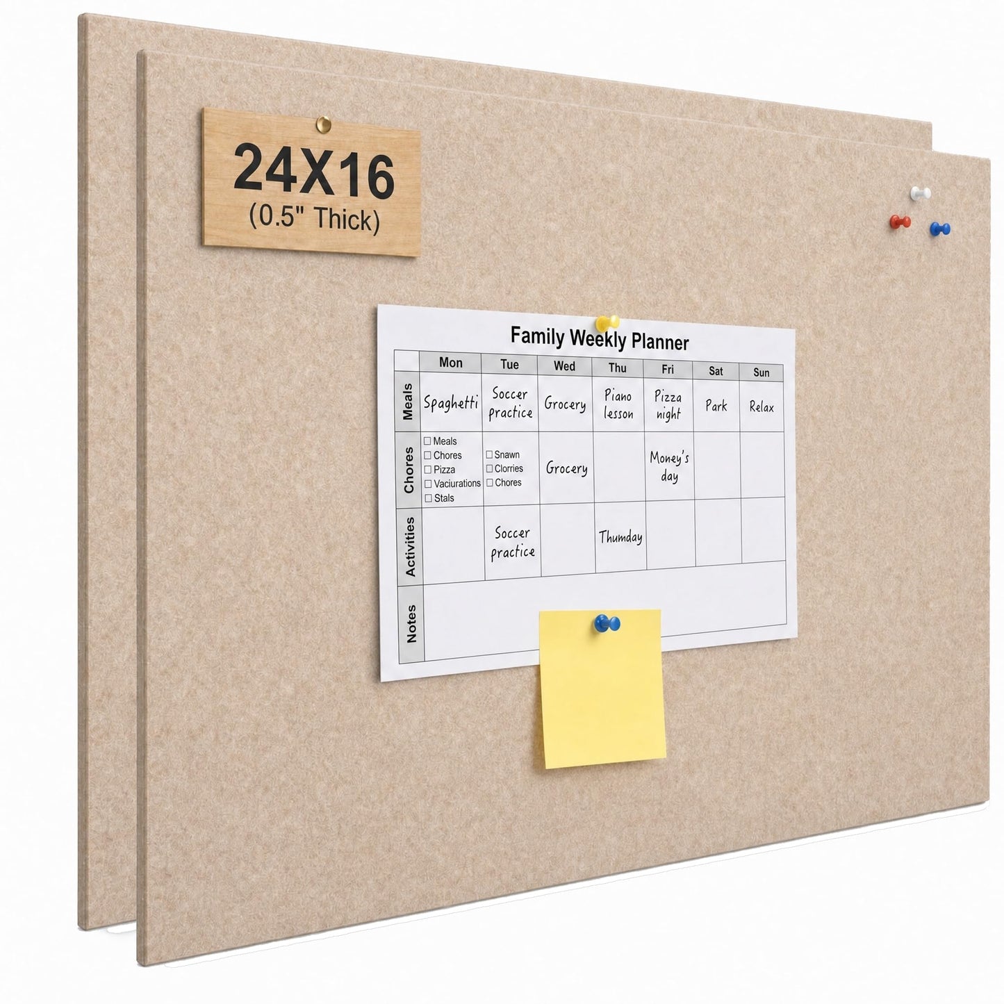 PTPDgPg Thickened Bulletin Board - 24X16 in | Felt Cork Boards for Decorating Walls | Foldable Photo Display with Sticky Tape and 30 Push Pins | Notice Board for Office,School and Home | Camel 2Pcs