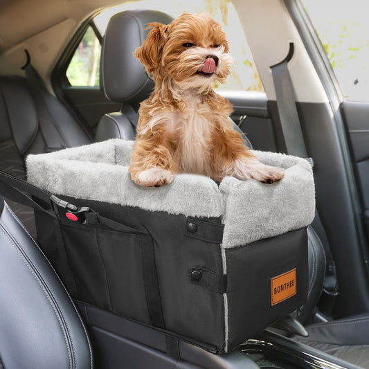 Console Dog Car Seat for Small Dogs,Small Dog Booster Seat for Car Washable Foldable Puppy Car Seat with Safe Protection Hooks Adjustable Straps and Storage Pocket Pet Up to 15lbs