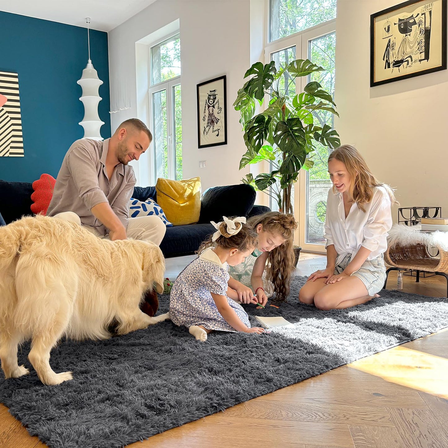OLANLY Fluffy Area Rug for Living Room Bedroom, 5x8 Feet Soft Shaggy Non-Slip Carpet, Indoor Modern Plush Area Rugs for Kids Girls and Boys, Dorms, Nursery Rooms, Home Decor, Grey