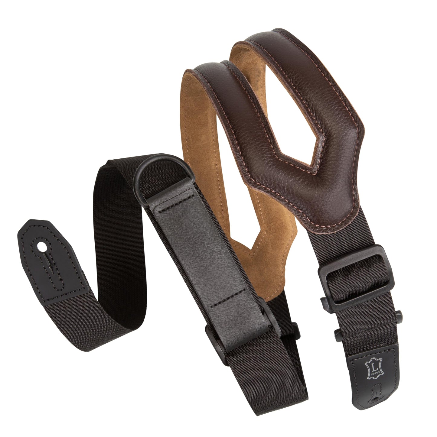 3 inch Right Height Ergonomic Garment Leather Guitar Strap Featuring RipChord Technology for Easy Adjust. Dark Brown Leather