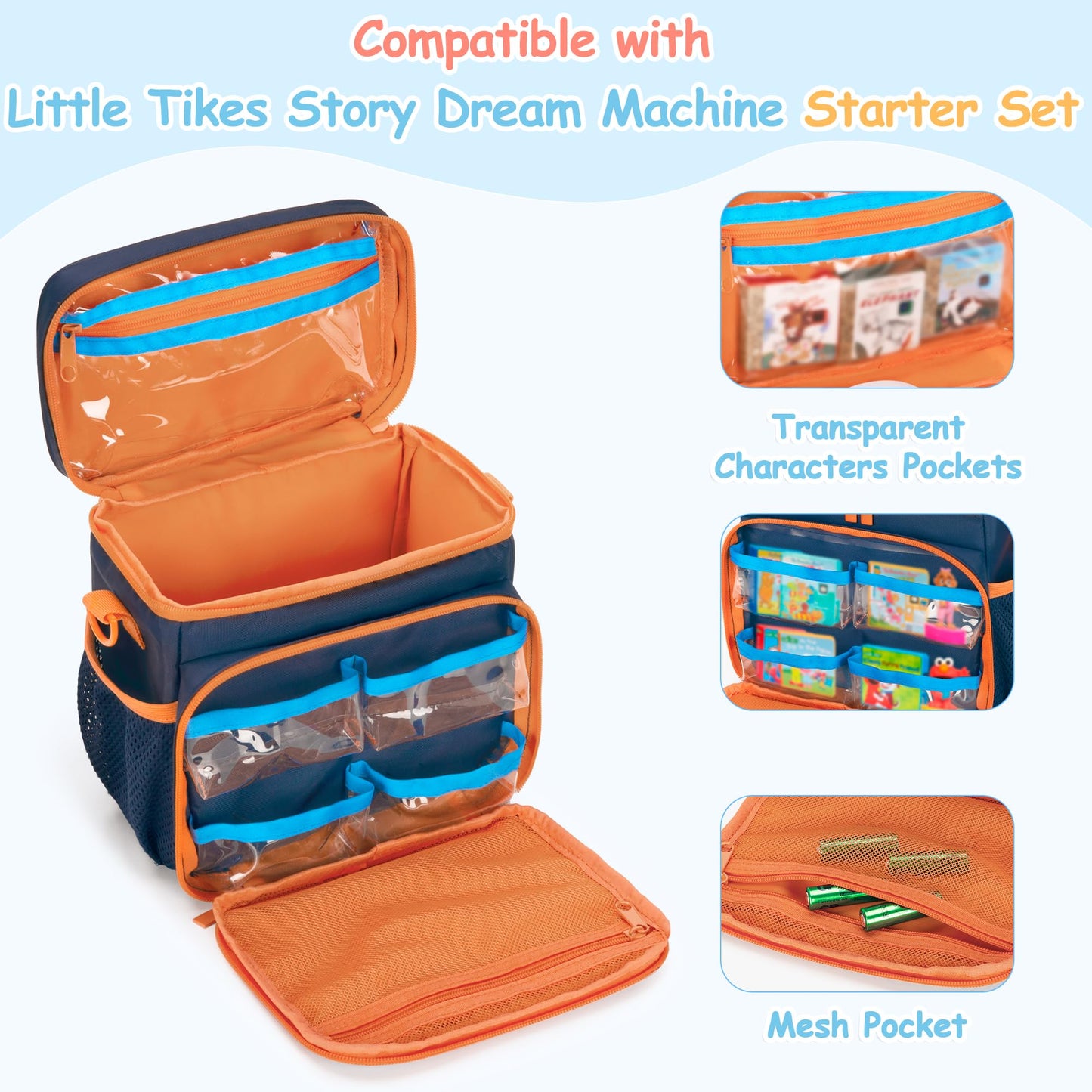 GRAOSO Carrying Case Compatible with Little Tikes Story Dream Machine Books Starter Set, Toy Storage Bag with Handle & Shoulder Strap for Storybook/Charger/Character, Blue, Bag Only (Patented Design)