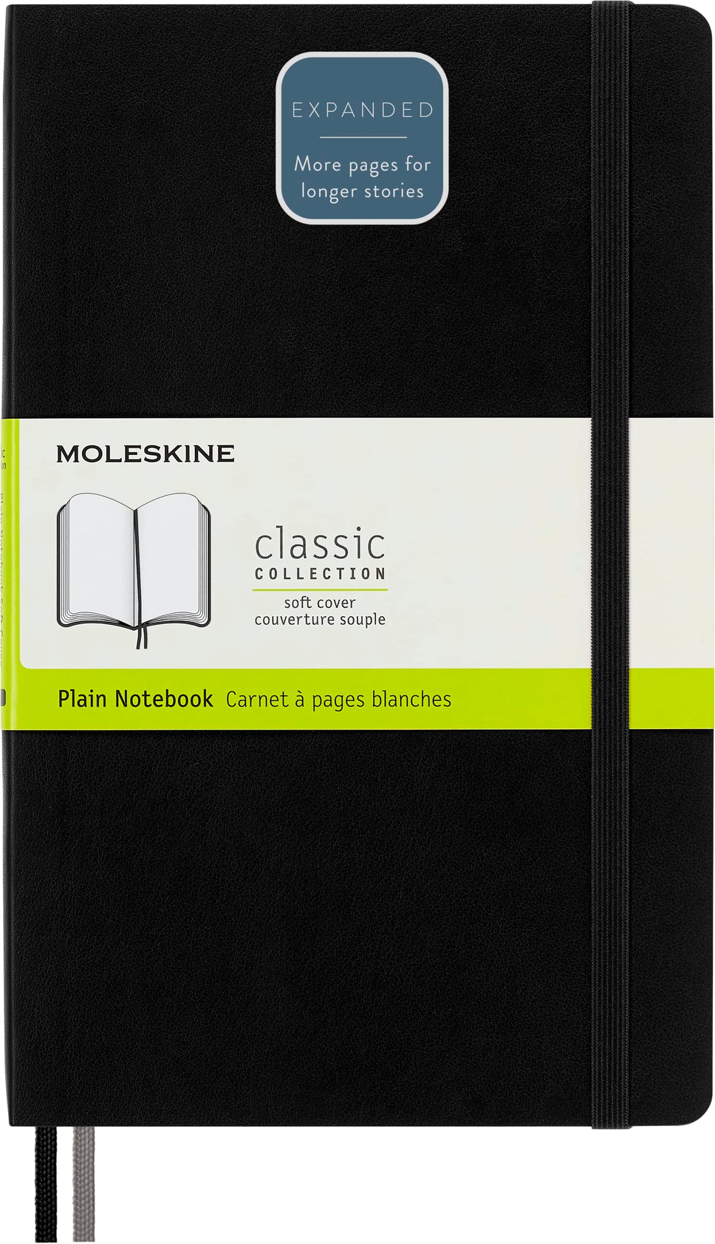 Moleskine Notebook, Expanded Large, Plain, Black, Soft Cover (5 x 8.25)
