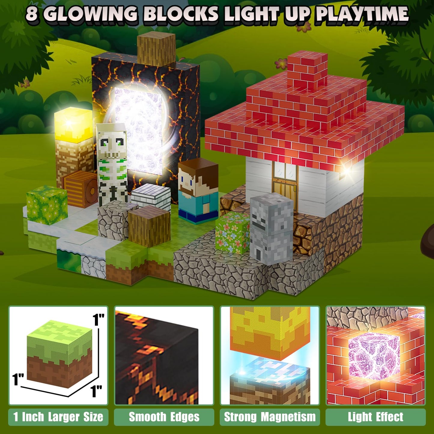 200PcsMagnetic Blocks Building 1 Inch Set, Light Up Magnet Blocks 3D Magnetic Building Blocks Toy for Toddler Boys Girls Christmas Birthday Gifts, Magnet Constructions Stacking Sensory STEM Toys