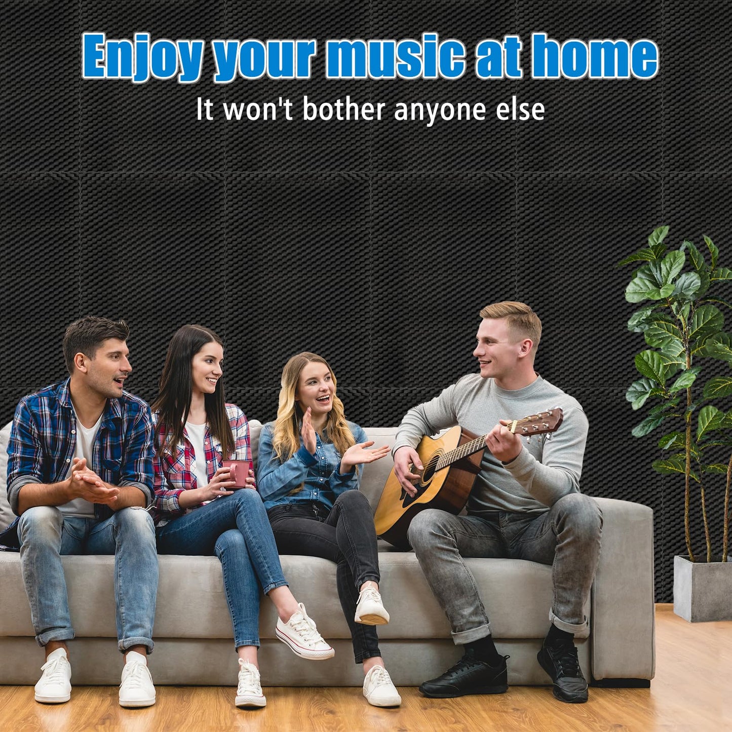 4 Pack Acoustic Foam Panels, 48 x 24 x 2" Sound Absorbing Panels High Density Studio Wedge Tiles Fire Resistant Acoustic Panels for Home,Office, Recording Room, Studio (Black 4 Pack, 48 x 24 x 2")