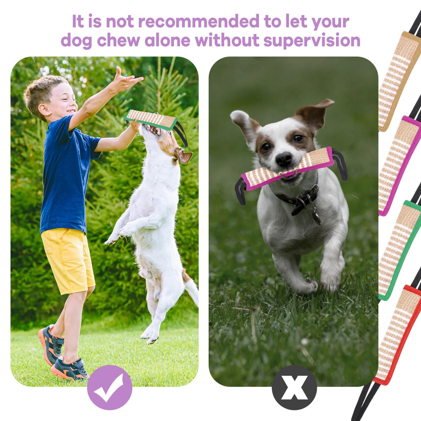 Kacctyen 4 Pcs Dog Tug Toys, Jute Pillow Pull Toy with 2 Strong Handles Tug of War Interactive Play Puppy Training Equipment for Medium to Large Dogs, 4 Colors(Stylish Color)