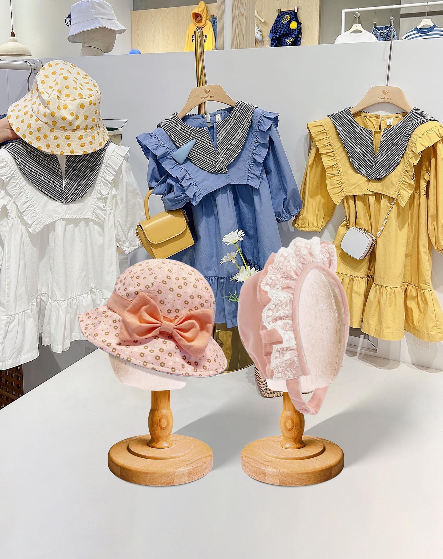 CHADWICK Baby Mannequin Head, Wig Head Stand for Kids, Plastic Model Head for Hats, Wigs, Glasses, Scarves Display, Baby Girl Children Hat Stand, Canvas Block Manikin Head for Home, Salon, Shop