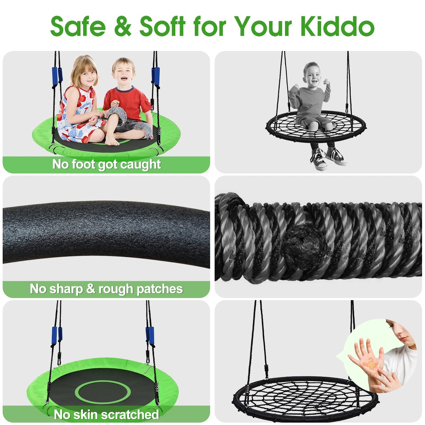 40 Inch Flying Saucer Tree Swing for Kids Adults,Round Indoor/Outdoor Swing Set with Hanging Strap Kit,Circle Swing with Steel Frame & Adjustable Rope,Easy to Install&750lb Weight Capacity