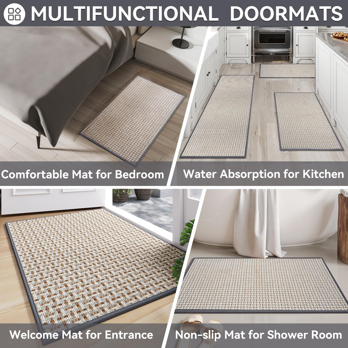 Door Mat 31"x47", Dirt Resistant and Absorbent, Non-Slip Rubber Backing Floor Mats, Easy Clean Low-Profile Doormat for Entryway, Front Door, Inside Entrance, Gray