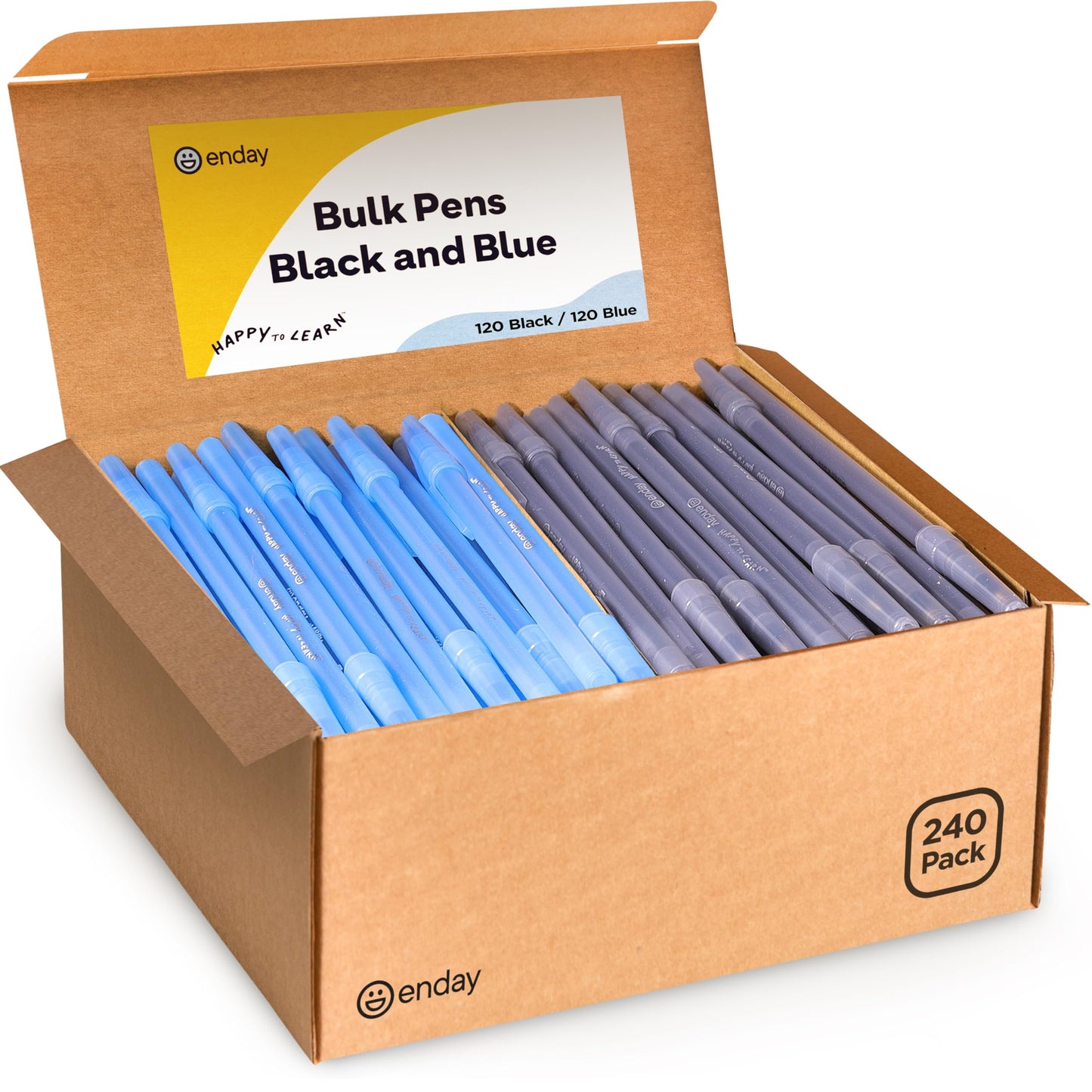 Enday Bulk Ballpoint Pens - Black & Blue Ink, Medium Point (1.0mm), Flexible Barrel, 240 Count for School & Office
