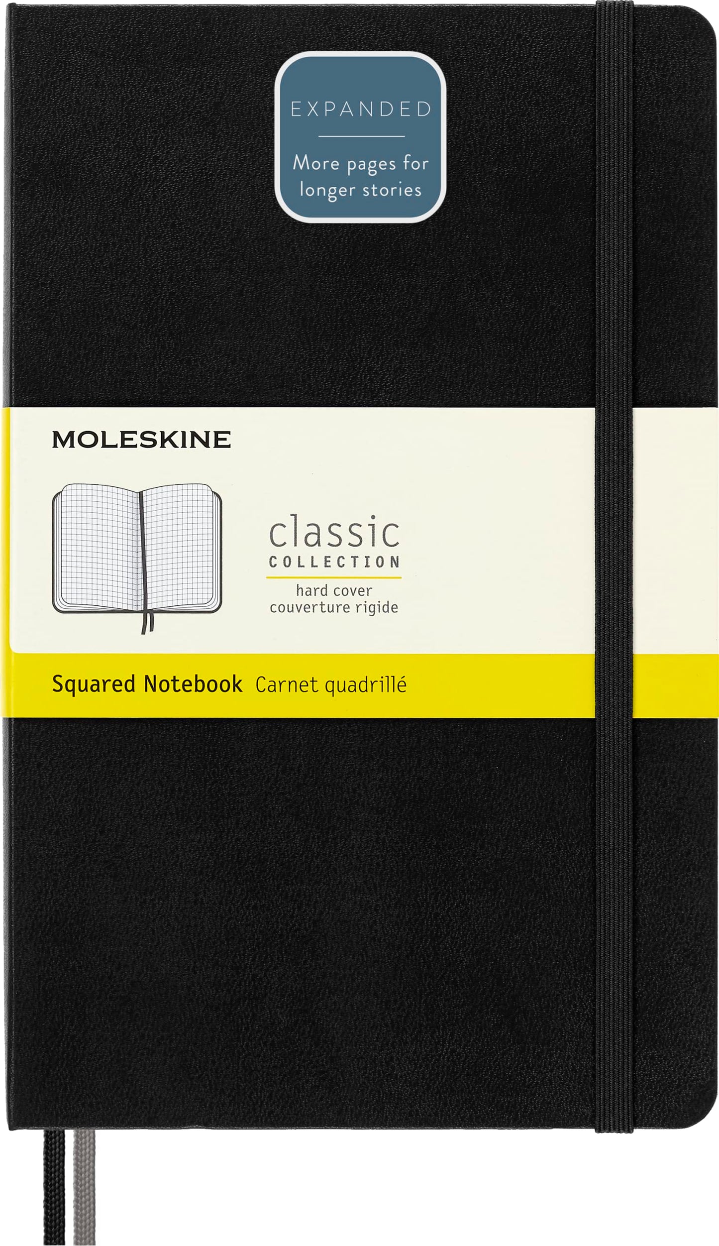 Moleskine Classic Expanded Notebook, Hard Cover, Large (5" x 8.25") Squared/Grid, Black, 400 Pages