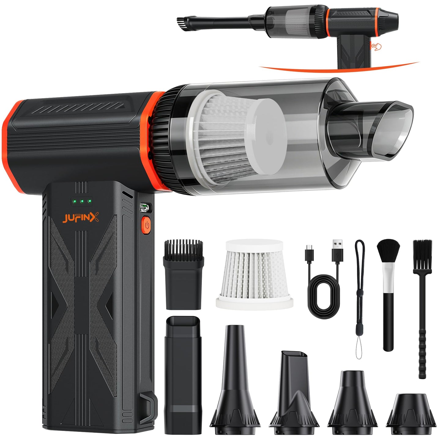 JUFINX F32MAX Compressed Air Duster-150000RPM Super Power Electric Air Duster and Vacuum Cleaner & Bag Vacuum Sealer 3-in-1，for PC Keyboard Cleaning, Car Interior Cleaning.