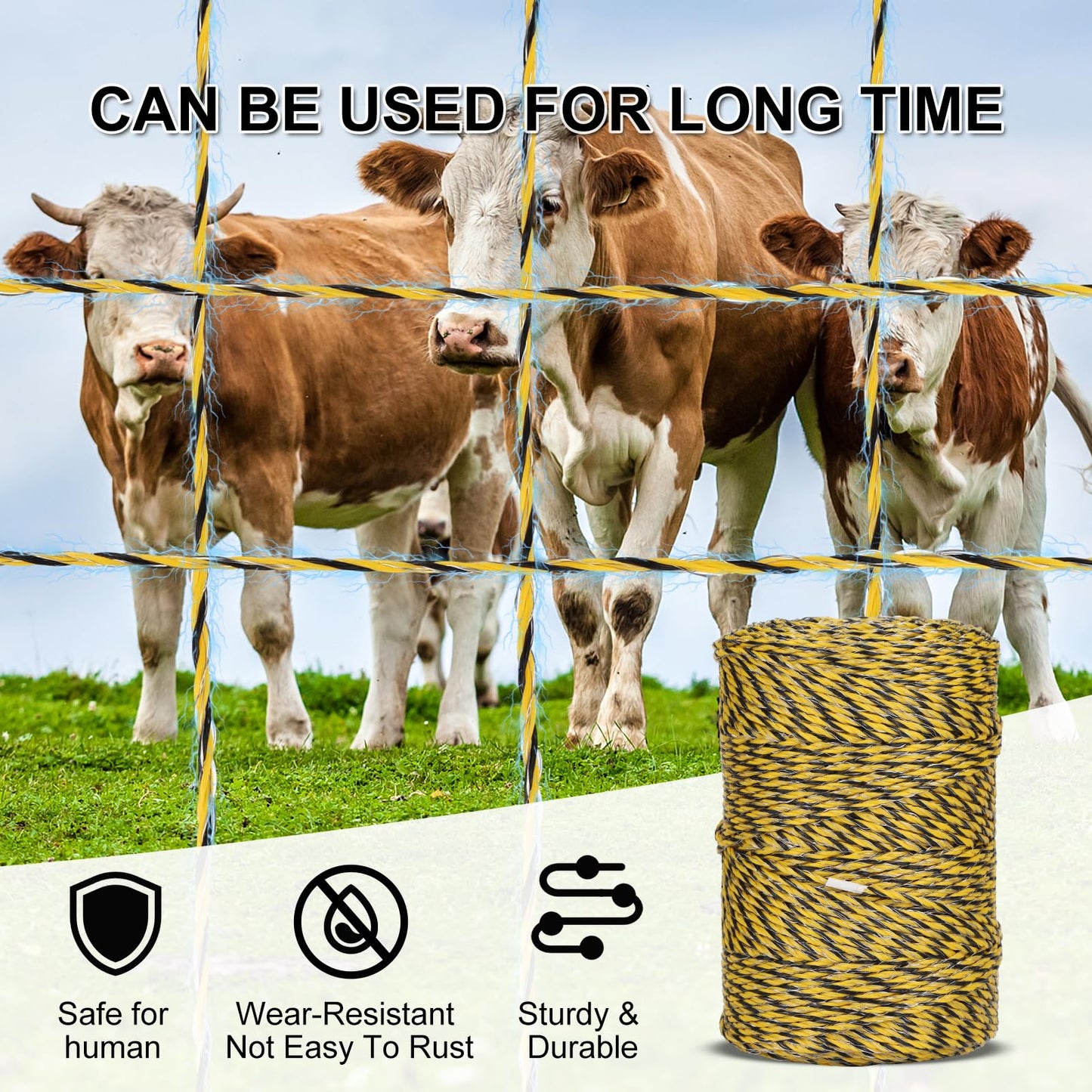 Electric Fence Wire Kit - Upgraded 660 Feet 9 Strands Electric Fence Polywire with Reliable Conductivity & Rust Resistance - 50 Pcs Electric Fence Insulator with 1 Pcs Socket Tool & Glove