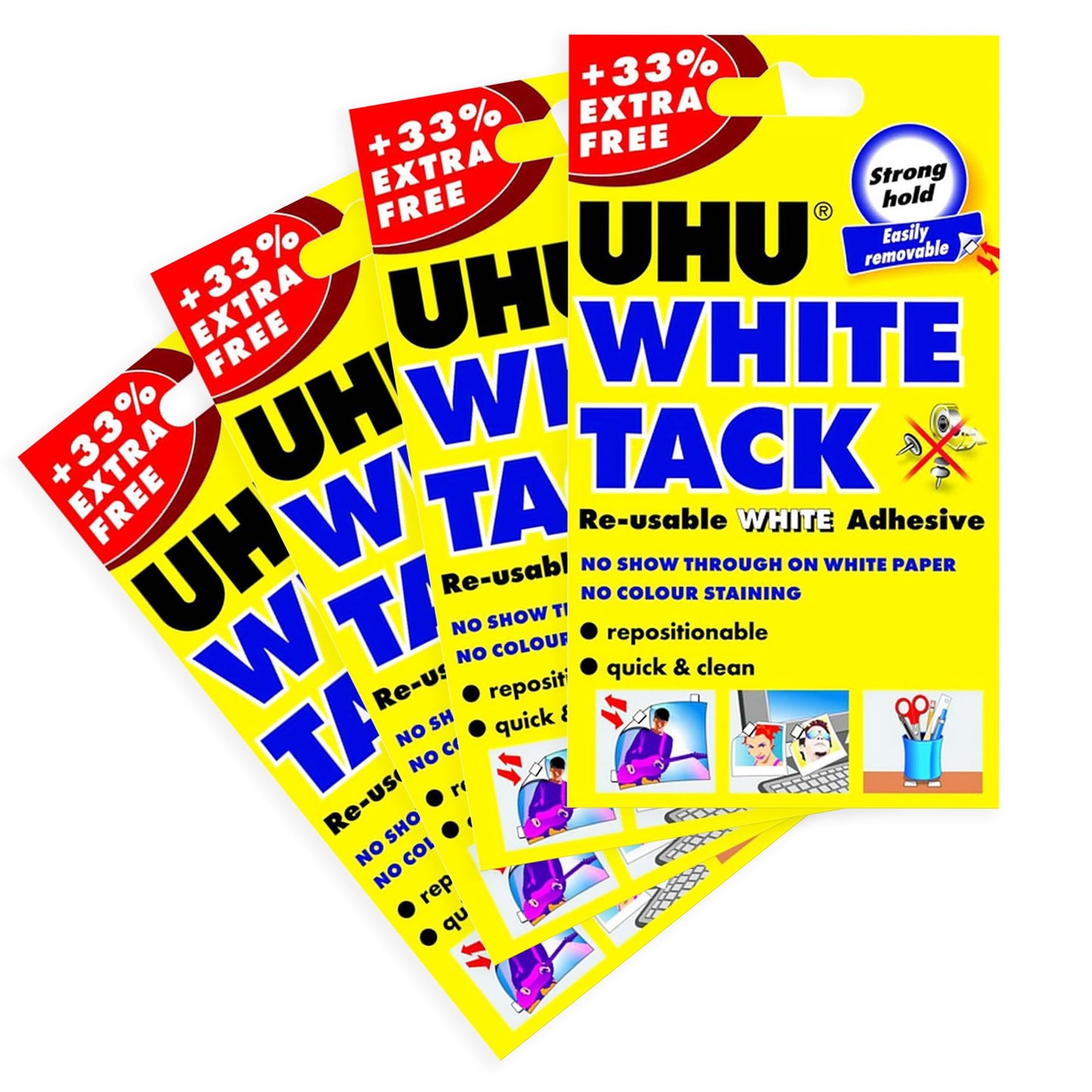 UHU White Tack - Sticky Reusable Adhesive Putty - Pack of 12