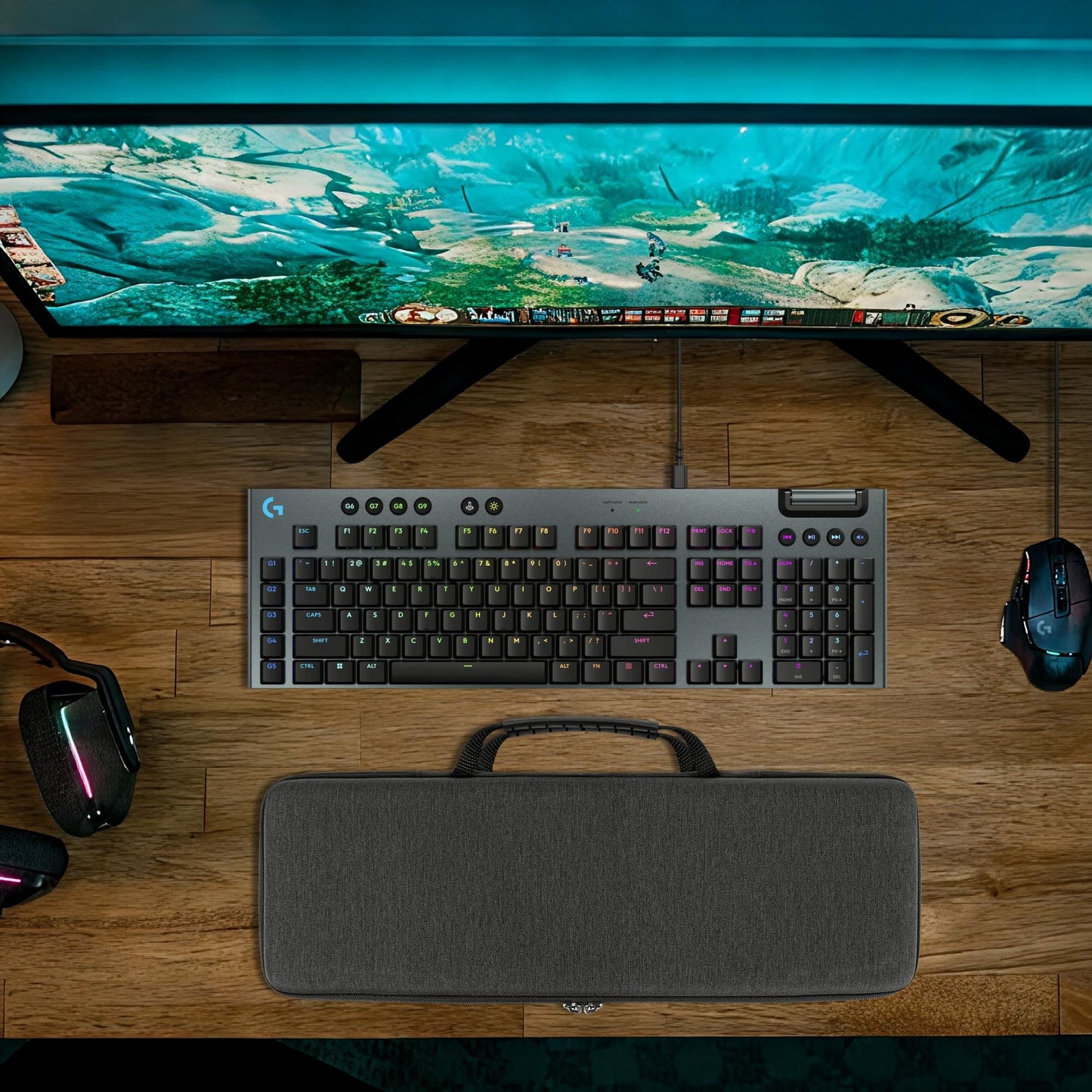 Geekria Full Size Keyboard Hard Shell Case, Compatible with Logitech G915 / G915 X, Travel Carrying Bag for 108-Key Computer Keyboard (Dark Gray)