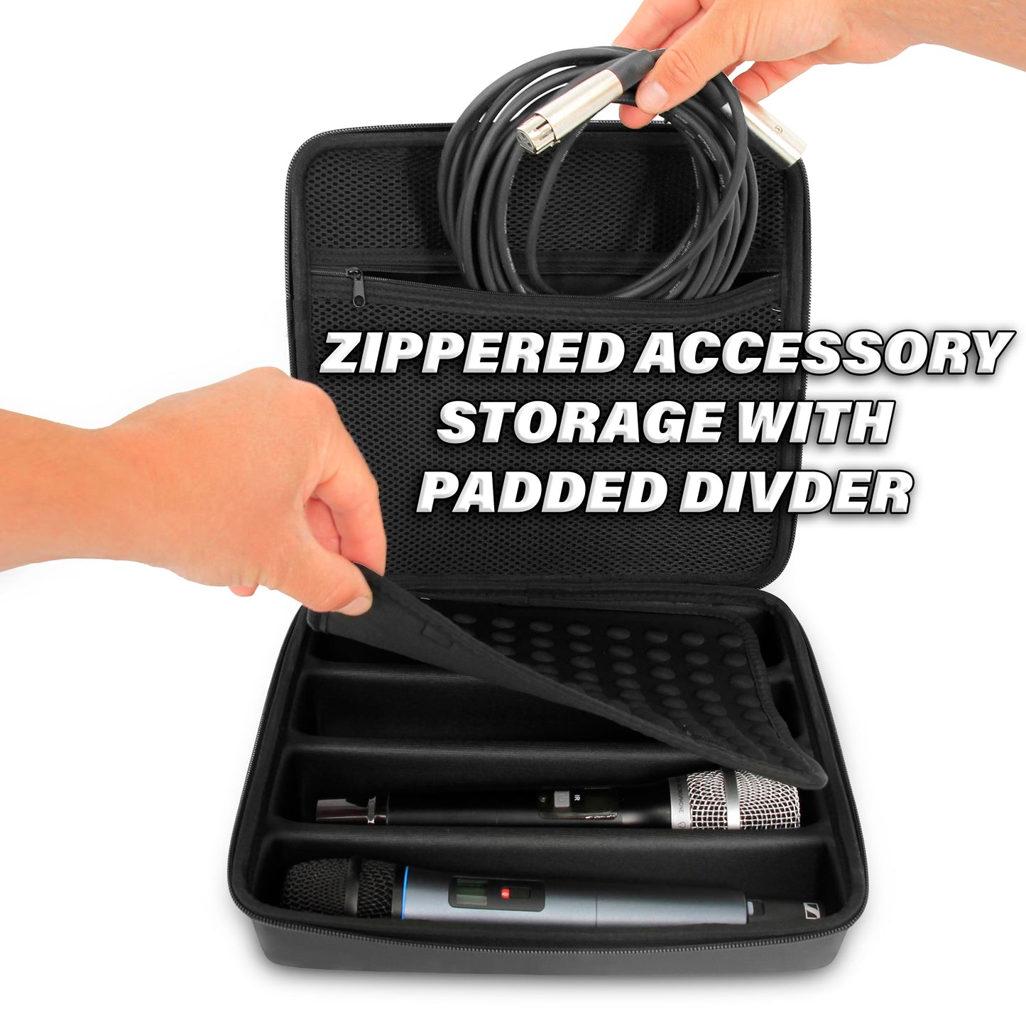 CASEMATIX Wireless Microphone Case Compatible with Four Wireless Microphone System Microphones up to 10.8" by Sennheiser, Shure and More, Stylish Microphone Case for