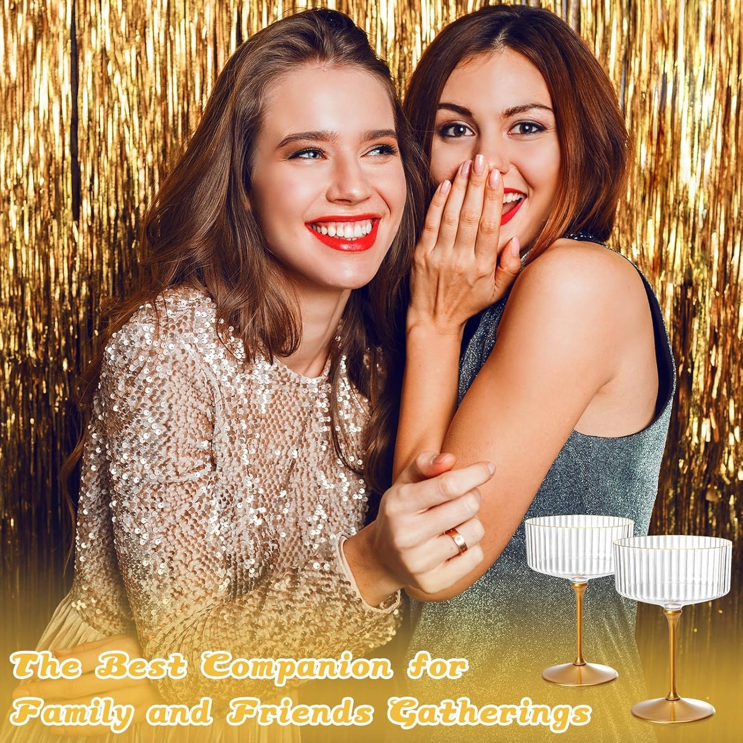 12 Pcs Gold Plastic Ribbed Coupe Glasses with Gold Rims 10oz Espresso Martini Glasses Disposable Champagne Coupe Cocktail Glasses Vintage Margarita Glassware for New Year’s Wedding Eve Bridal Shower