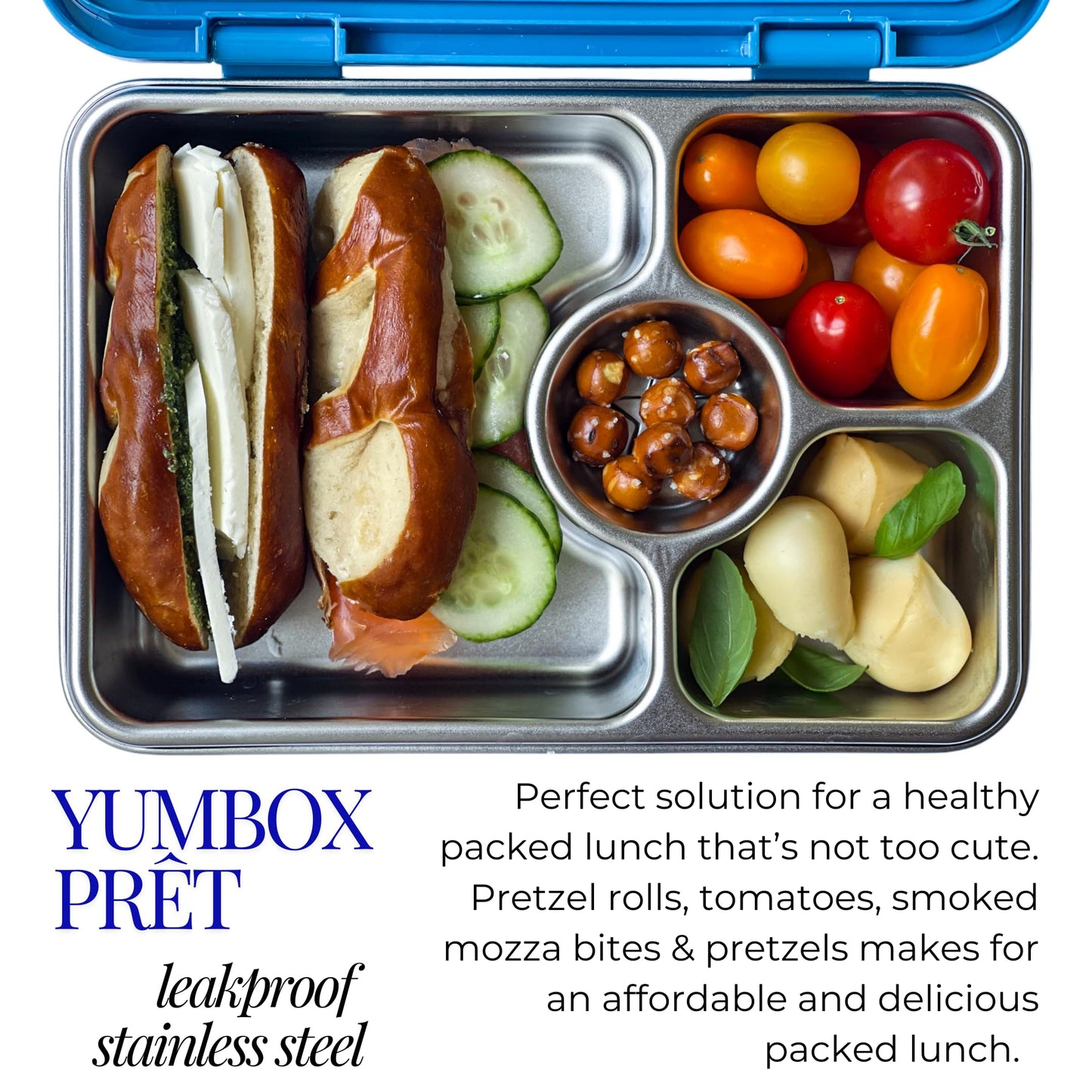 Yumbox Prêt Stainless Steel Bento Box – Leakproof, Reusable Lunch Container for Kids & Adults – Sandwich & Snack Friendly, BPA-Free, Durable Food Box (Normandy Blue)