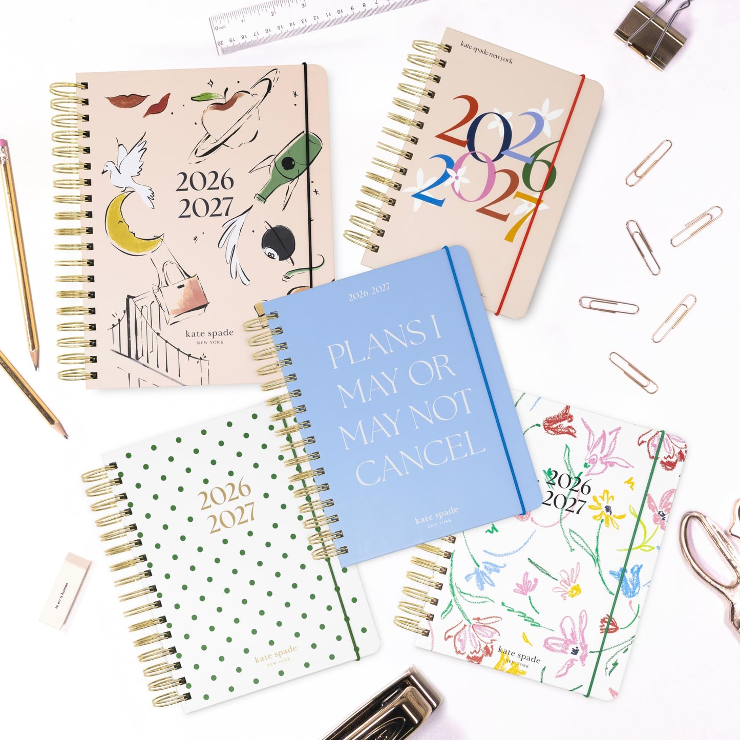 kate spade new york Large Planner 8.5" x 7.25" Spiral Bound Agenda with Monthly & Weekly Layouts, Goal Tracker, Vacation Planner, Stickers, Tabs, Elastic Closure & Pocket August 2026-December 2027