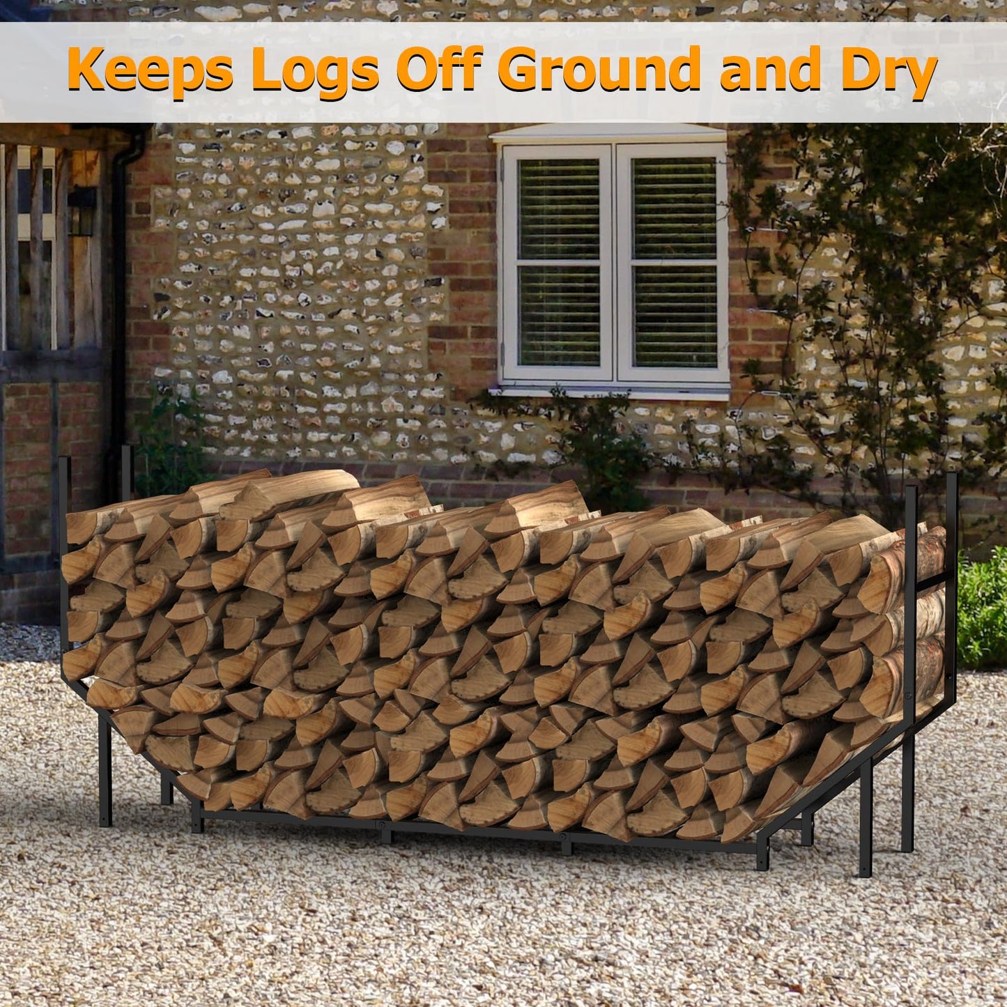 HEOMU 6FT Firewood Rack Outdoor, Metal Firewood Holder for Outdoor Indoor Fireplace Wood Organizer, Heavy Duty Wood Stacking Rack Firewood Carrier for Deck Patio Logs Storage with Black Finish