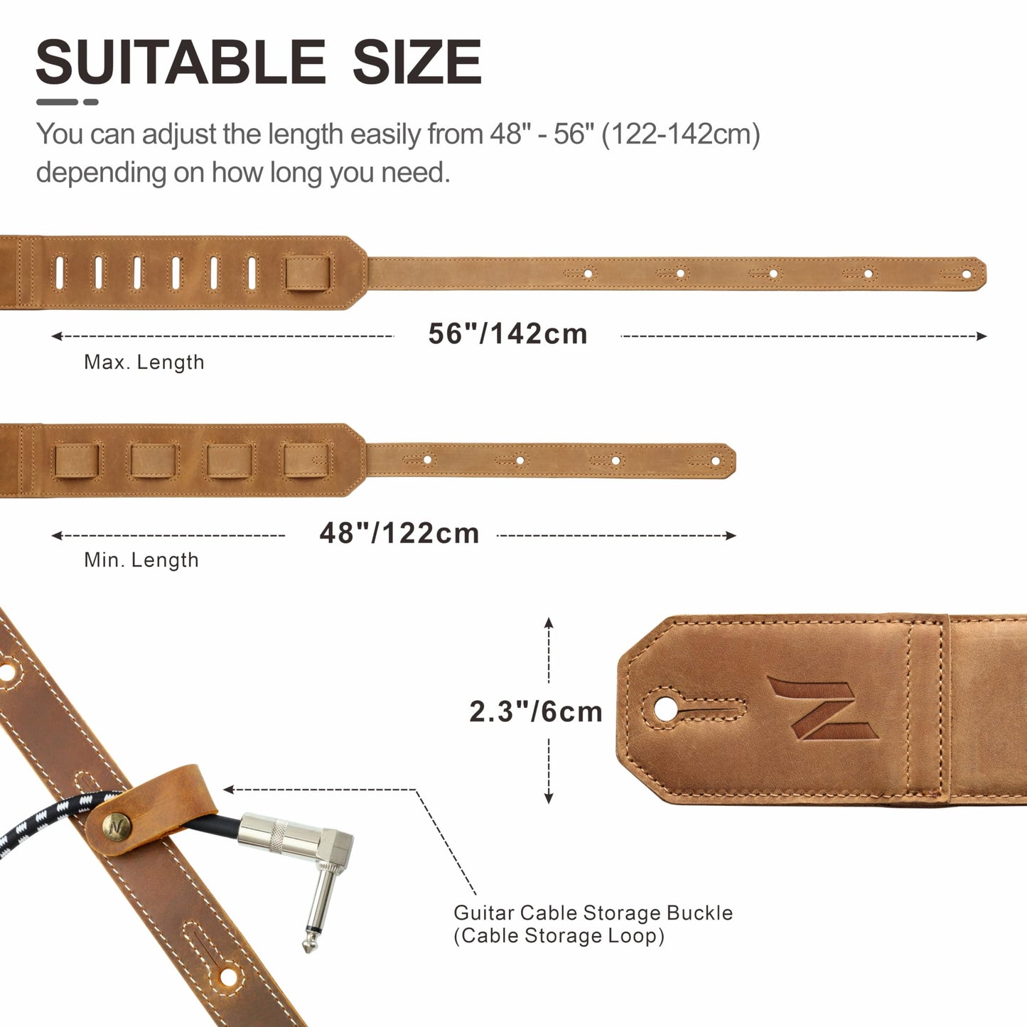 Nefelibata Guitar Strap, 2.3-inch Wide Full Grain Leather Guitar Straps with Soft Padding for Bass, Electric and Acoustic Guitars (Yellow)