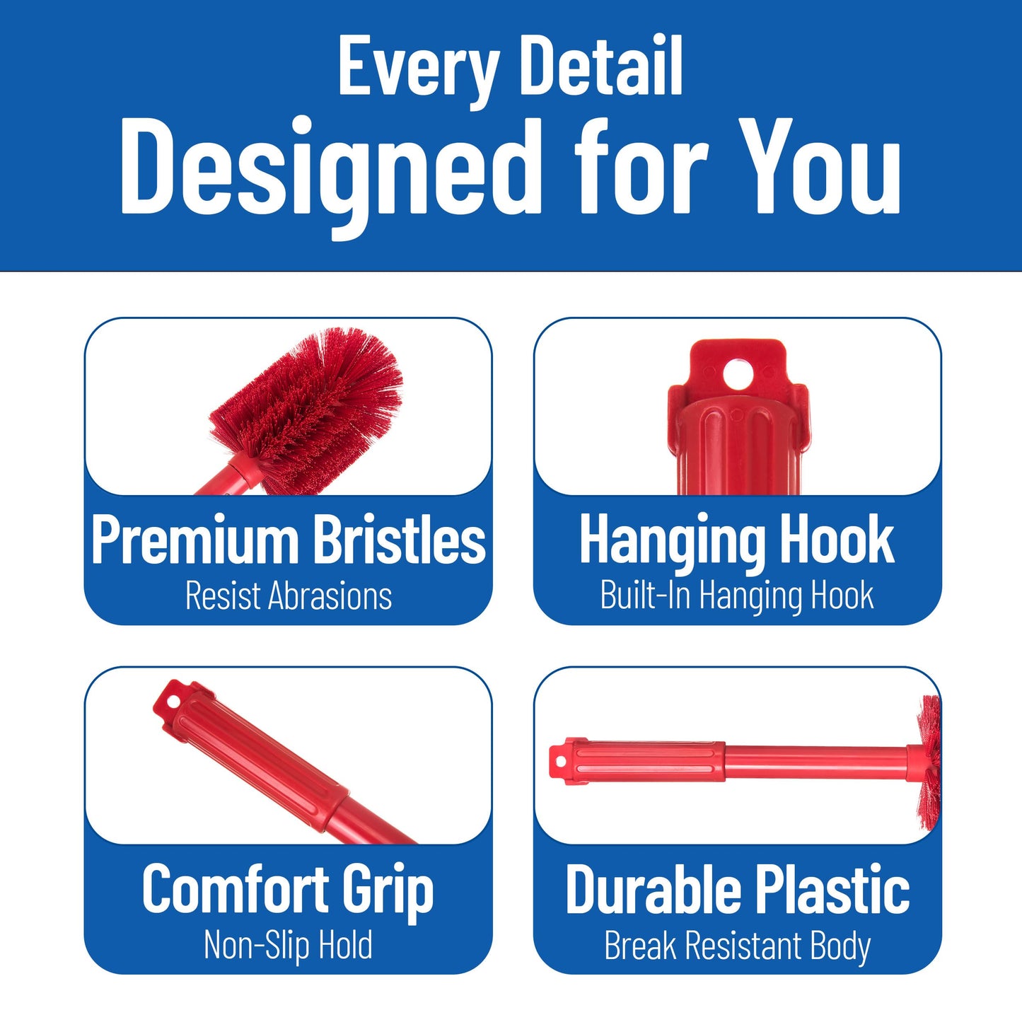 SPARTA Industrial Tank Brush Pipe Brush, Drain Brush with Handle for Commercial Kitchens, Polyester, 16 Inches, Red