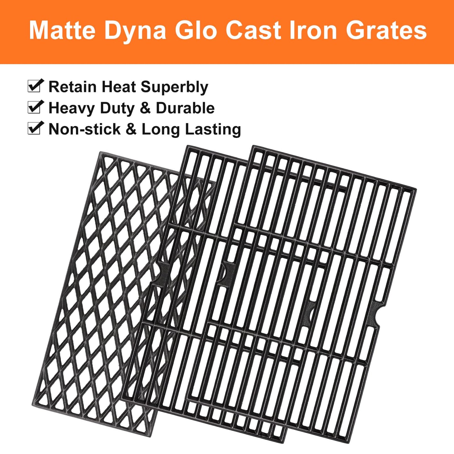 Hisencn Grill Cooking Grates for Dyna Glo DGH474CRP DGH483CRP DGF493BNP DGB494SPB DGF493PNP-D DGB495SDP DGB495SDP-D DGB493SPB DGB463CNP 70-01-911 70-02-656 Cast Iron Replacement Grid Parts 3 Pack