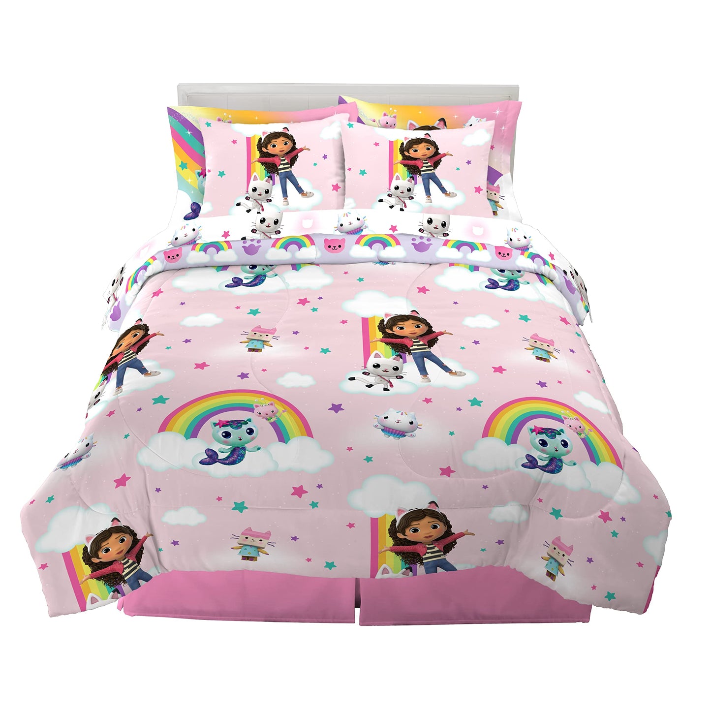 Gabby's Dollhouse Kids Bedding Super Soft Comforter and Sheet Set with Sham, 7 Piece Full Size, (Official) DreamWorks Product by Franco