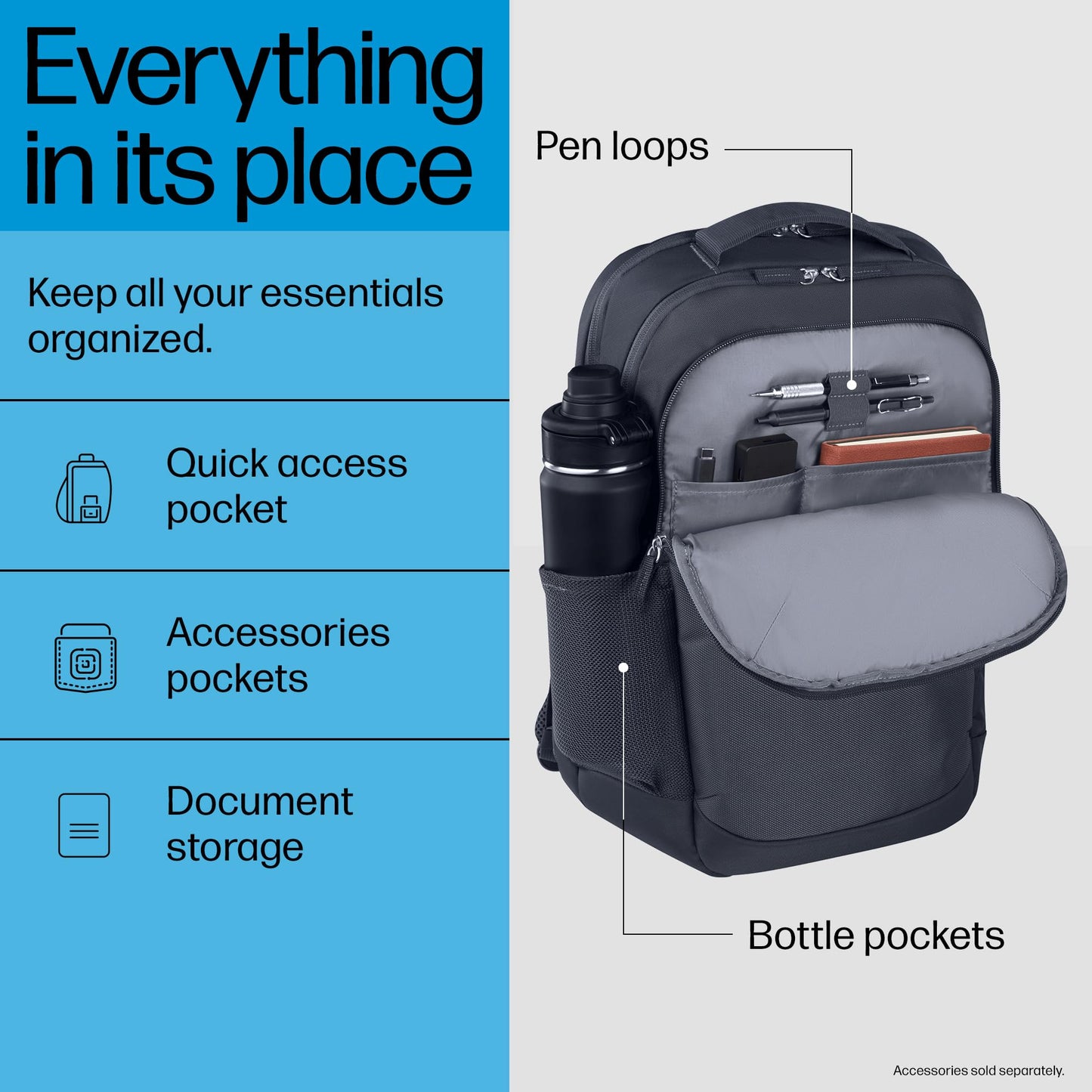 HP Everyday 16-inch Laptop Backpack, Water-Resistant 600D Recycled Plastic, Padded Laptop Compartment, Key Fob, Polyester, A08JXAA (2025)