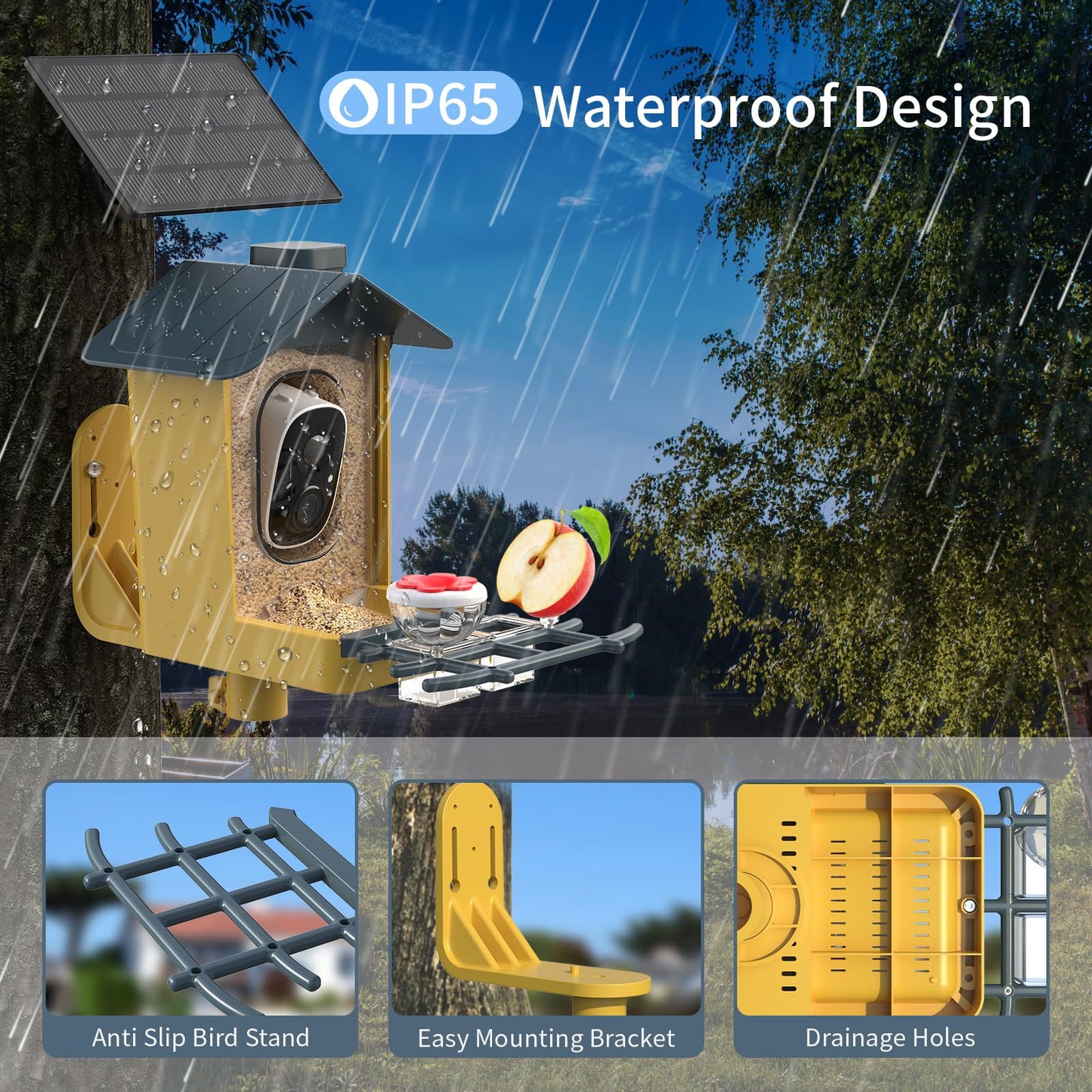 oddkont Bird Feeder with Camera - Smart Bird Feeder Camera with AI Identify Bird Species, Auto Record Bird Video, Instant Notifications, 2K Video Live Stream Camera with Solar Panel for Birds Lover