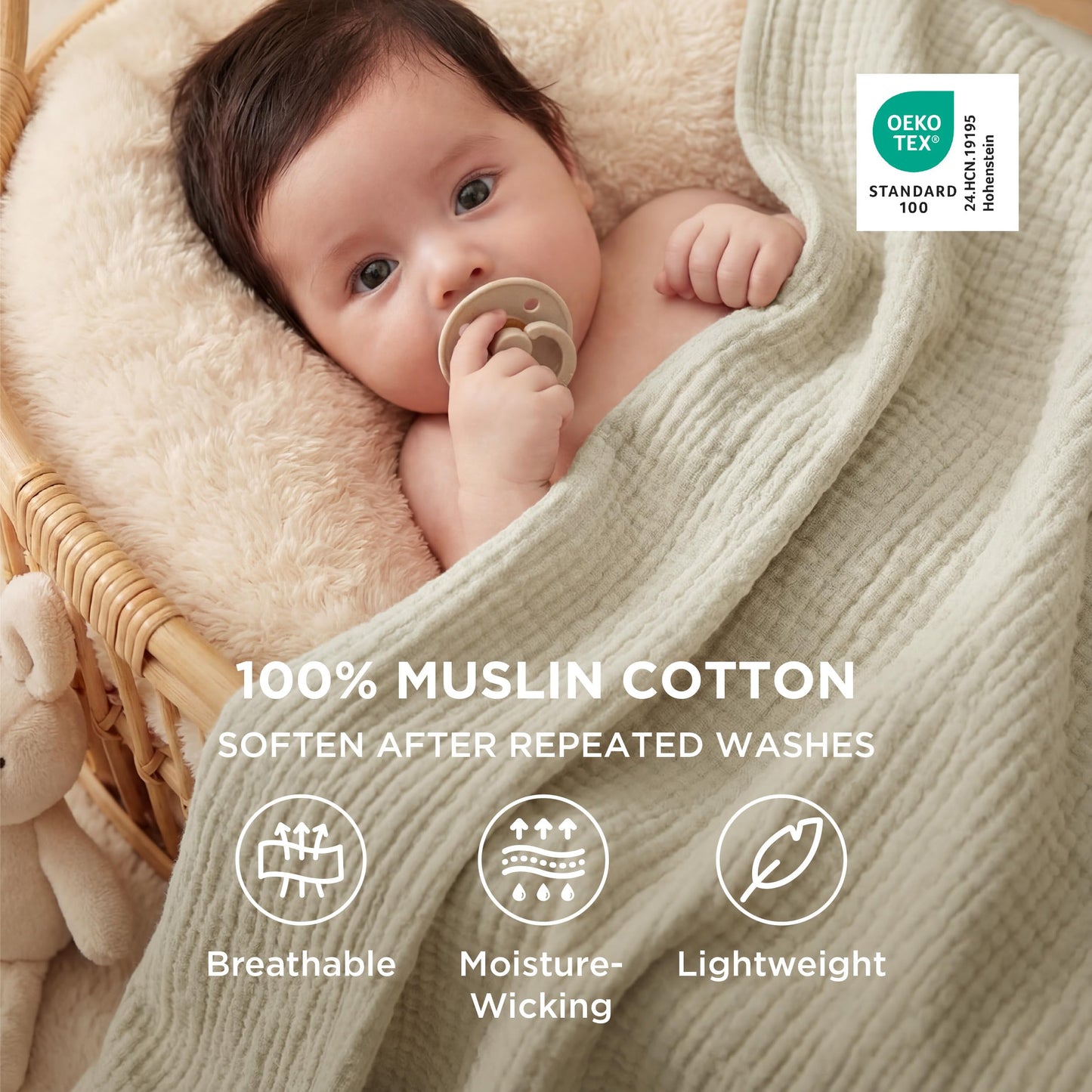 Bedsure 100% Cotton Muslin Throw Blanket - King Size for Bed, 4-Layer Breathable and Lightweight Thin Soft Summer Gauze Muslin Blanket for Adults, Linen Beige, 108x90 Inches