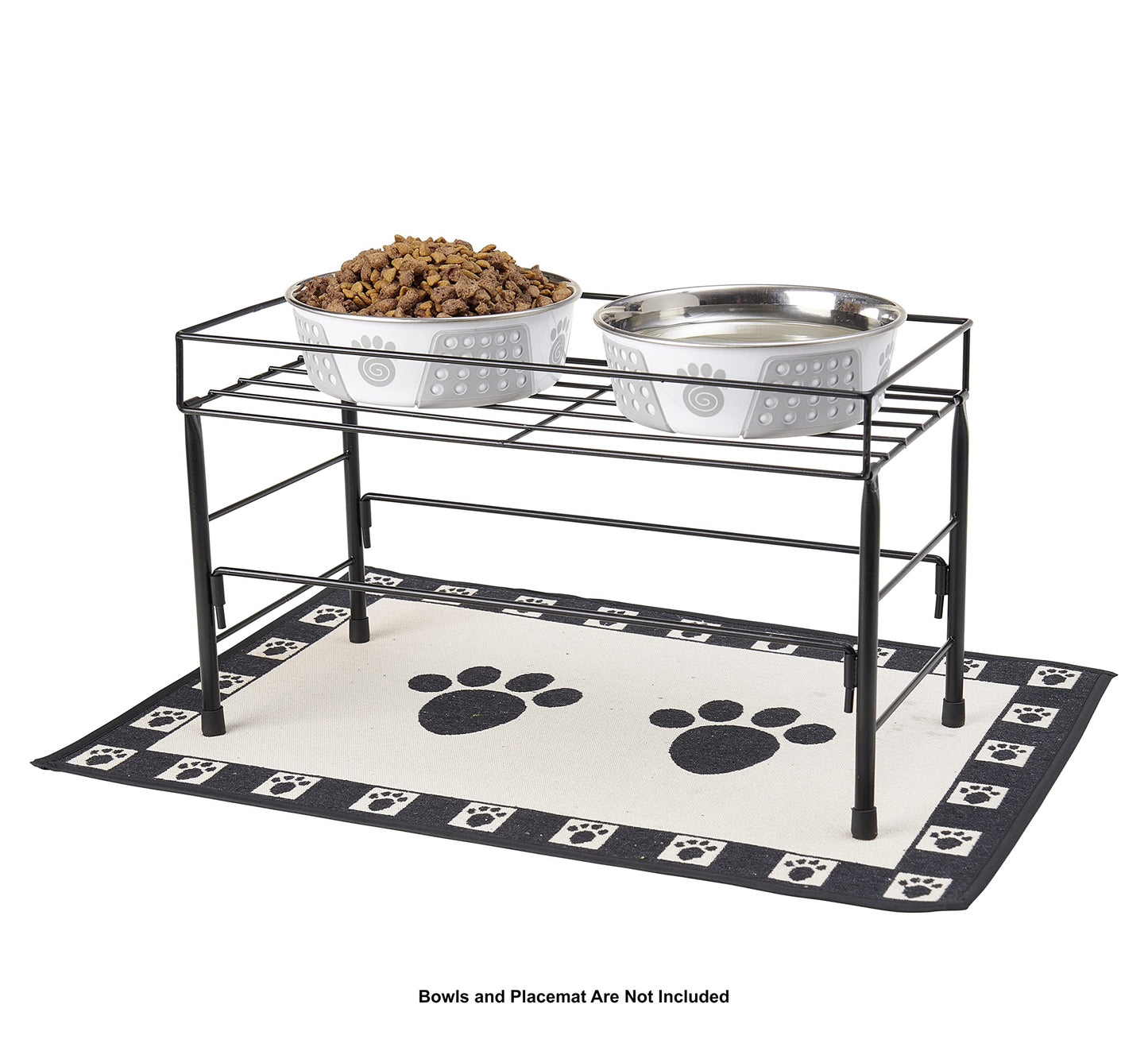 PetRageous 81032 Bradys Set The Table Steel Frame Dog Feeder, 10-Inch Tall by 20-Inch Long and 10-Inch Wide, Holds Two 9-Inch Diameter Bowls for Large and Extra Large Dogs, Black