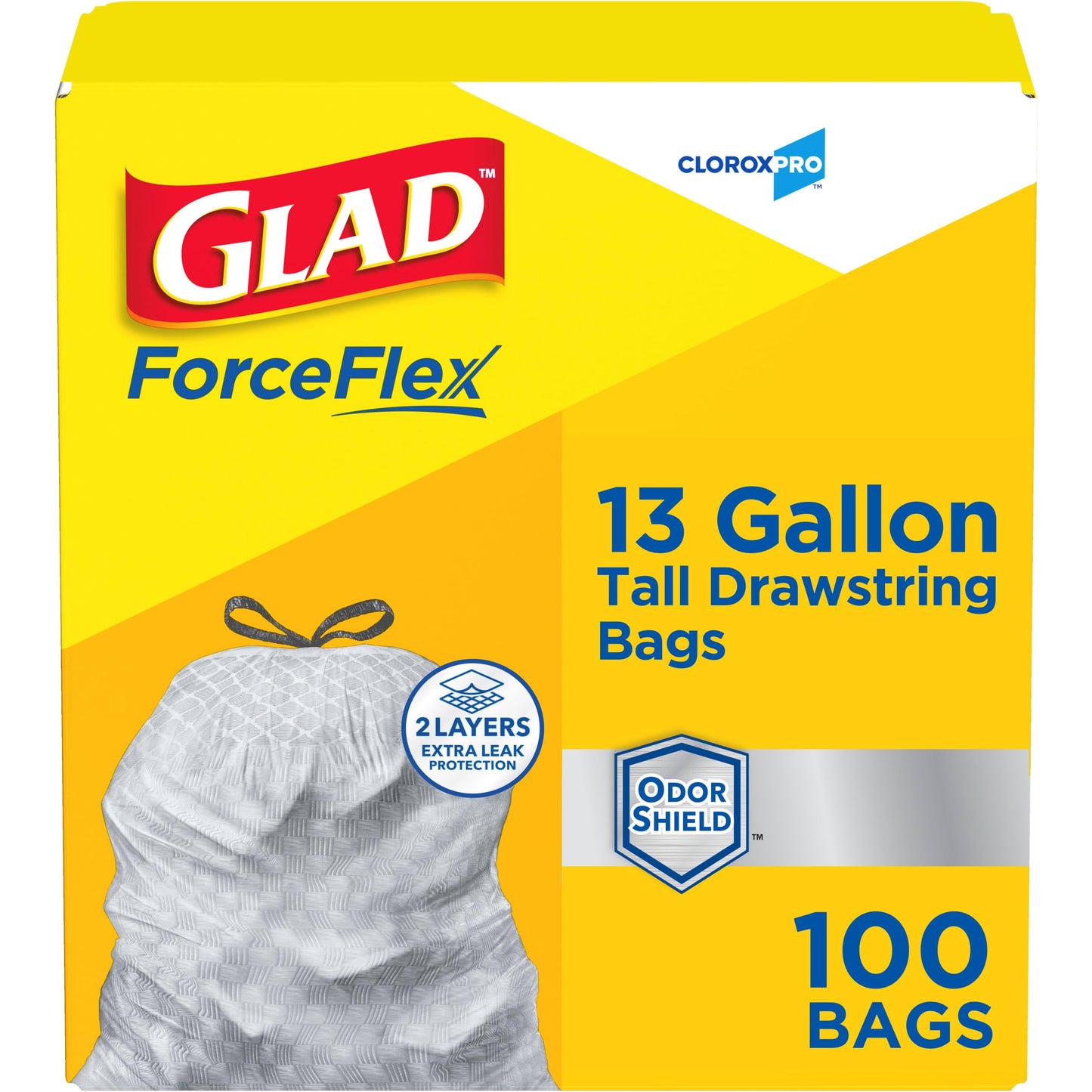 Glad ForceFlex Tall Trash Bag -13 gal -28"x24" -100/Box -White