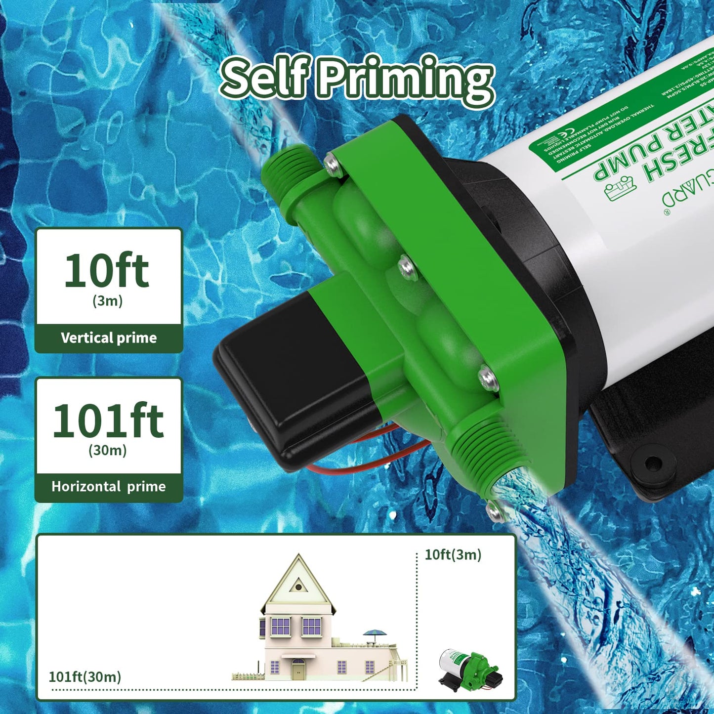 RVGUARD Fresh Water Pump, 12V DC Self Priming Diaghram Water Pump, 5.5 GMP with Strainer Filter, Adapters, for RV, Yacht, Garden, Camper