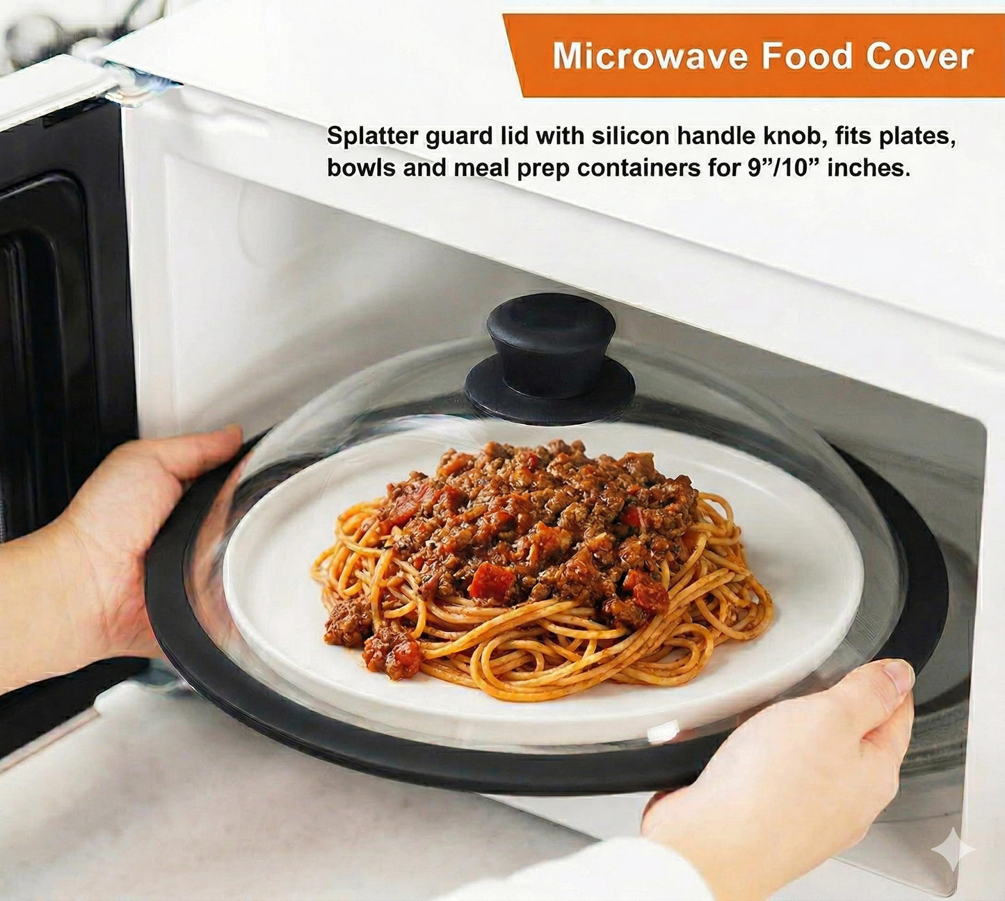 OEC Vented Splatter Guard Microwave Glass Cover for Food with Easy-Grip Handle, 12.5 inch (Inner Diameter 11.8”), Food Grade Tempered Glass, BPA Free Silicone Rim with Steam Vent - Dishwasher Safe
