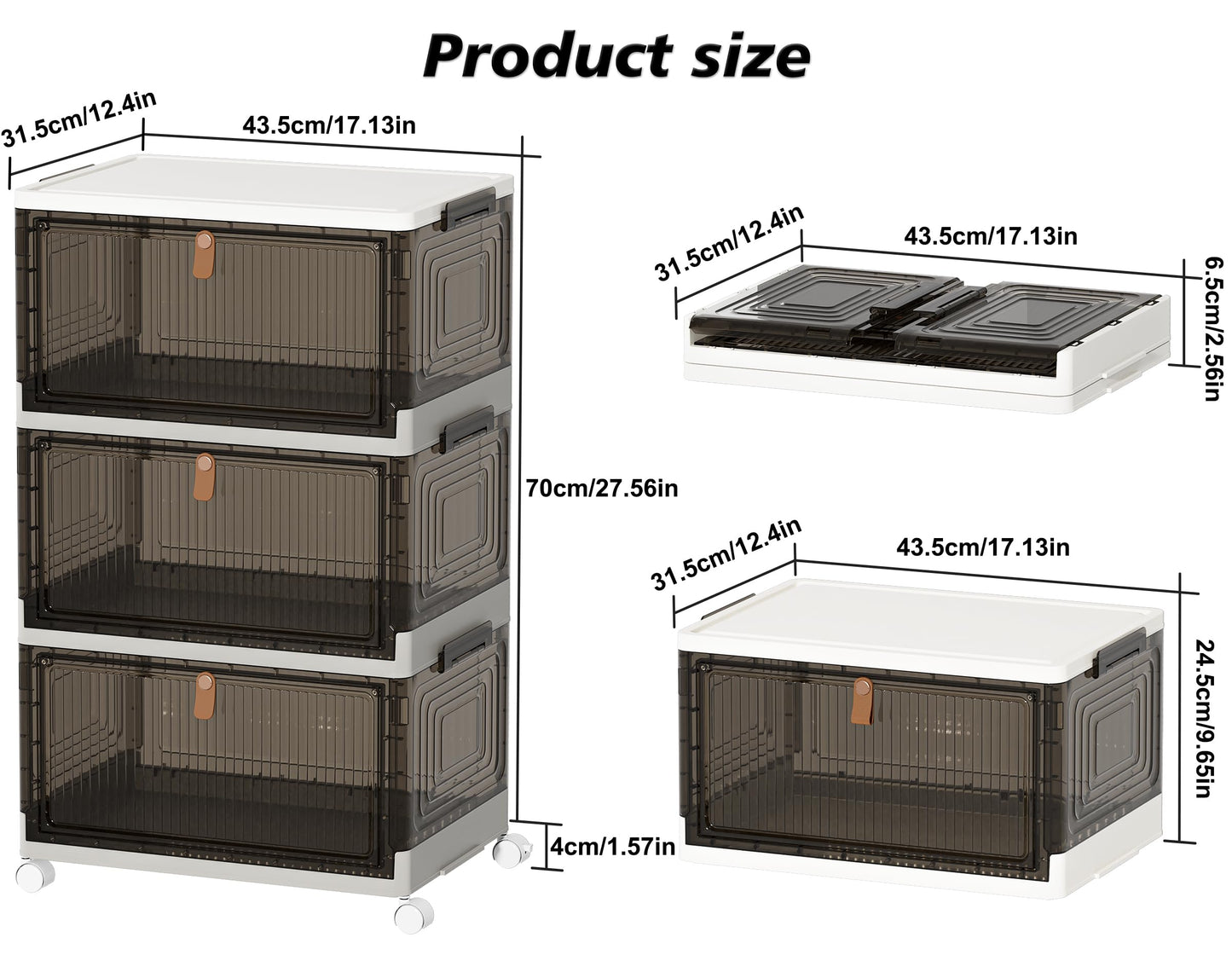 HOMIDEC Closet Organizers, 3 Tiers with a Top Lid, Wardrobe Closet with Wheels, Closet Organizers and Storage for Clothes, Stackable Closet Storage Bins, for Living Room, Bedroom, Dove Gray 33L*3 Pack
