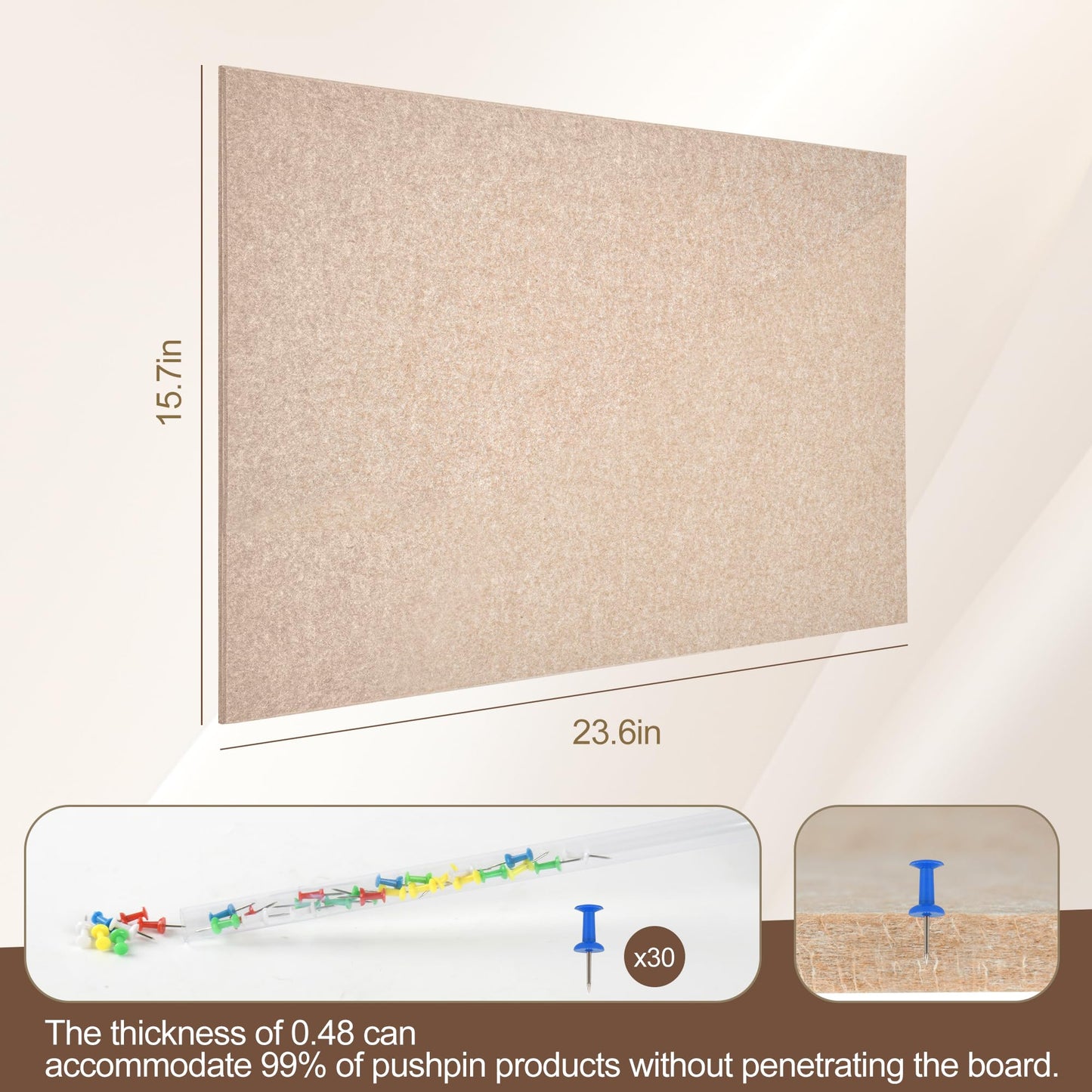 PTPDgPg Thickened Bulletin Board - 24X16 in | Felt Cork Boards for Decorating Walls | Foldable Photo Display with Sticky Tape and 30 Push Pins | Notice Board for Office,School and Home | Camel 2Pcs