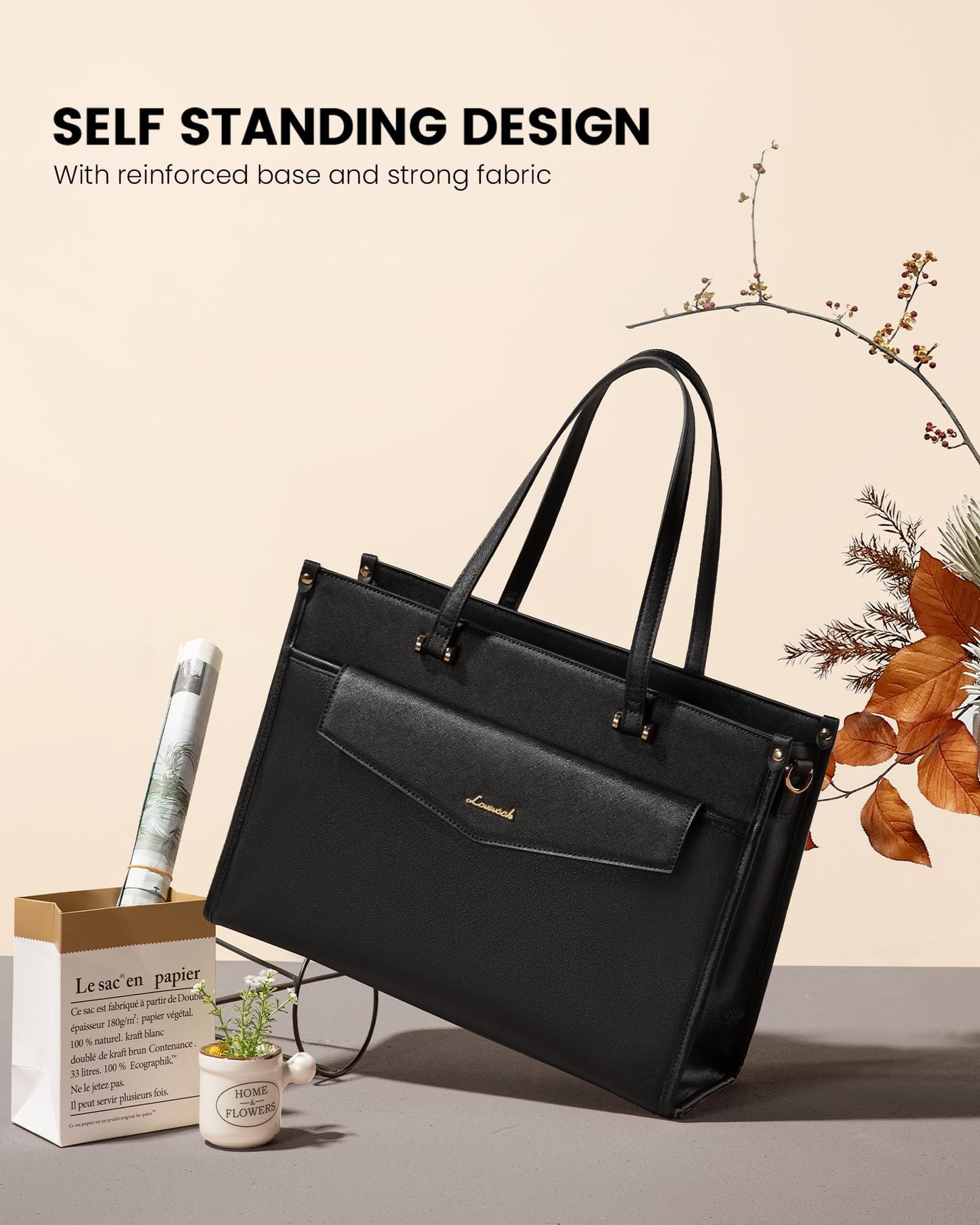 LOVEVOOK Laptop Tote Bag for Women, 15.6 inch 2-in-1 Professional Work Bag Business Briefcase with Clutch Purse, Waterproof Leather Computer Handbag for Teacher Office Travel