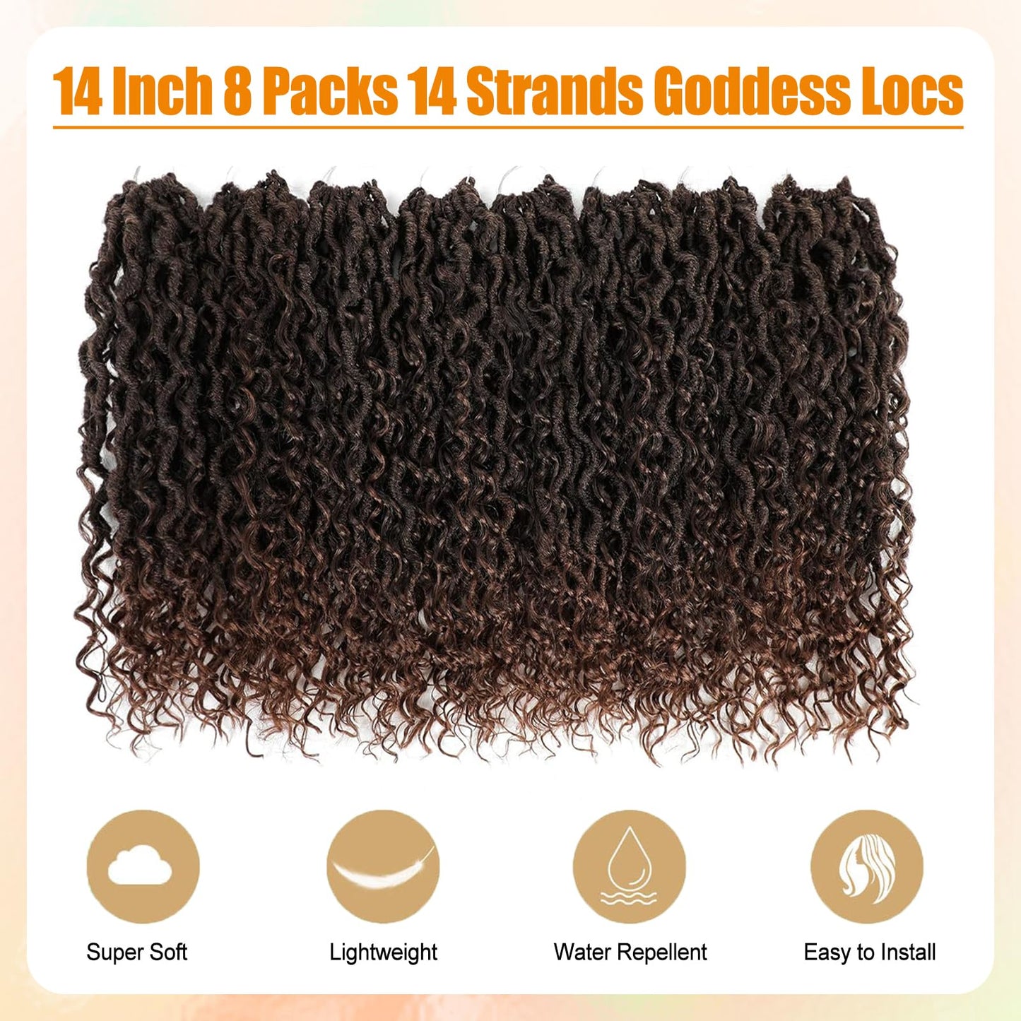 AMLUCKS 8 Packs Goddess Locs Crochet Hair Pre-Looped Boho Faux Locs Messy River Bohemian Crochet Hair for Black Women with Curly Ends (T30#, 14inch)