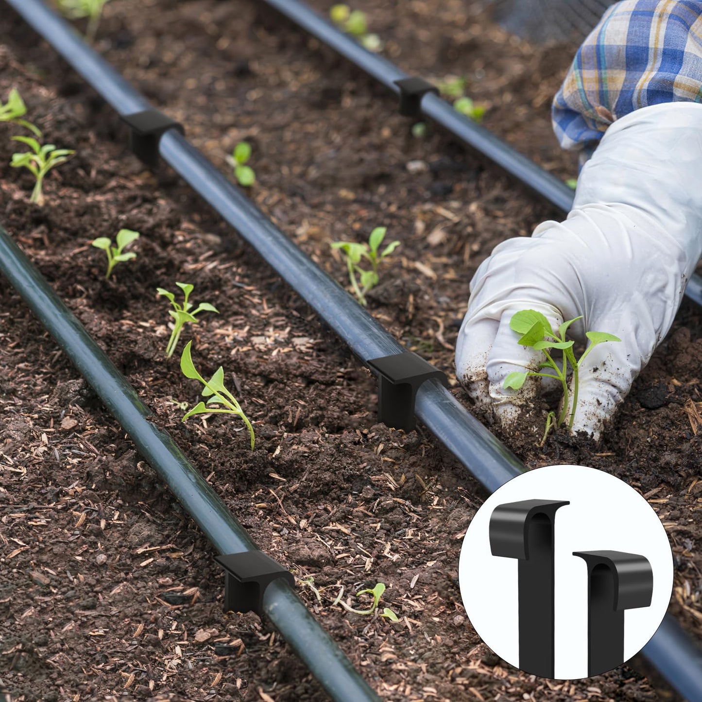 100 Pack 1/2 Inch Irrigation Tubing Hold Down Anchor Stakes, 3/4 x 4.33 Inch Drip Tubing Stakes for Garden, Greenhouse, Sprinkler and Landscaping, Non-Metal Pipe Clips