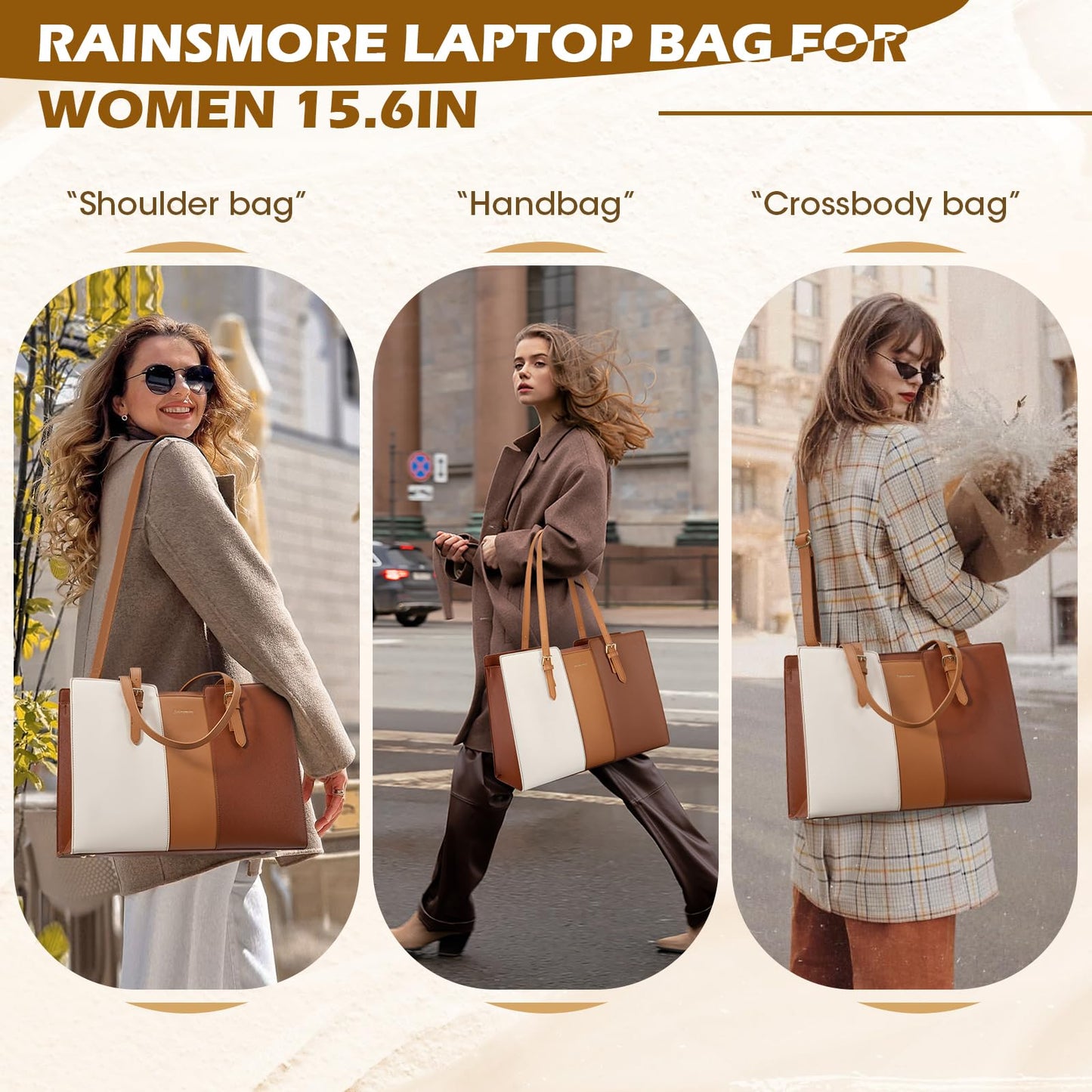 RAINSMORE Laptop Bags for Women 15.6 Inch PU Leather Work Tote Bags Waterfroof Handbags Women Briefcase for Office Travel