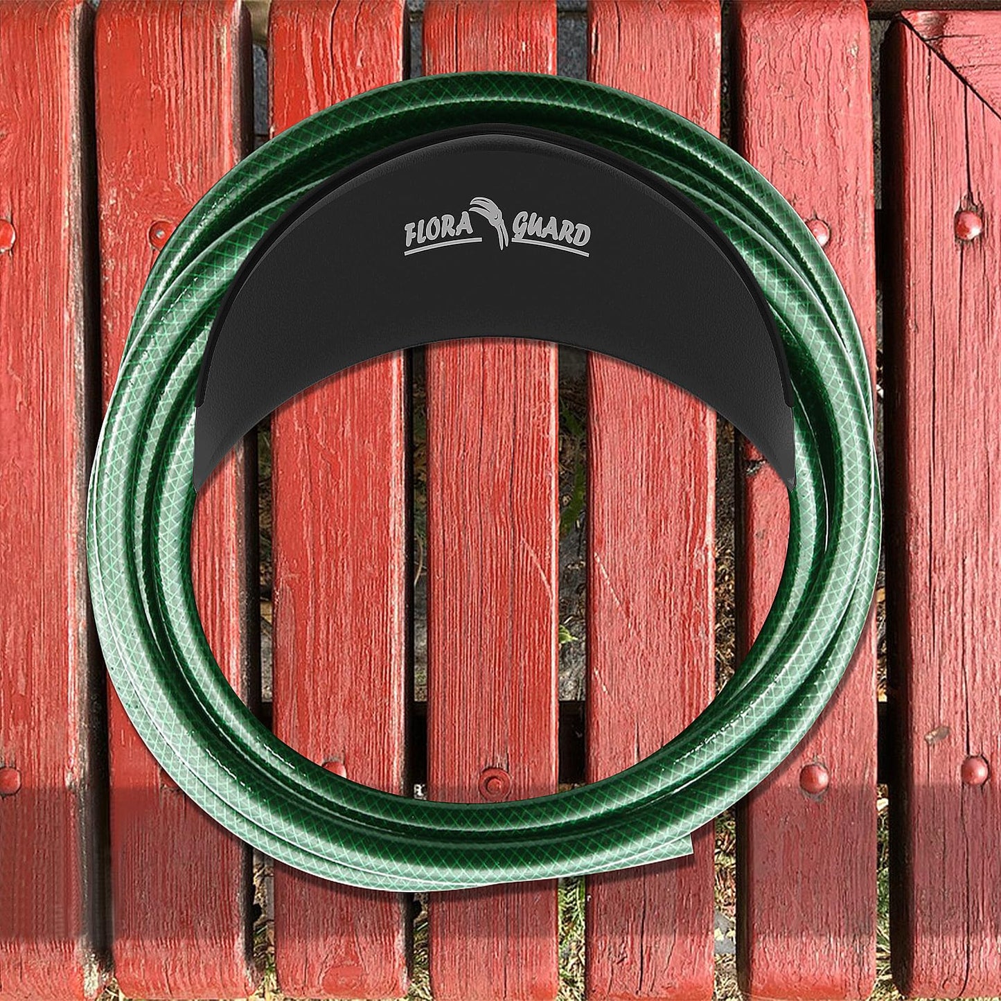 FLORA GUARD Hose Holder Wall Mount - Heavy Duty Metal Hose Hanger Holds Up to 125Ft, Garden Water Hose Holder for Outside Yard, Anti-Rust Anti-Slip (2pcs Black)